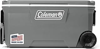 Coleman Classic Series Insulated Portable Rolling Cooler with Wheels, Leak-Resistant Outdoor Hard Cooler Keeps Ice up to 5 Days, 100-Quart