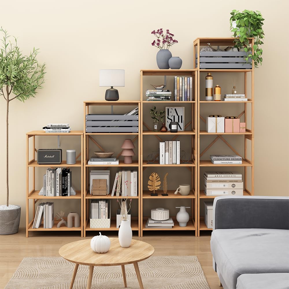 Vicco Estantería Novaro, Bambú, 48.3 x 166.5 cm | con 7 compartimentos, apto para guardar libros, archivos y objetos decorativos