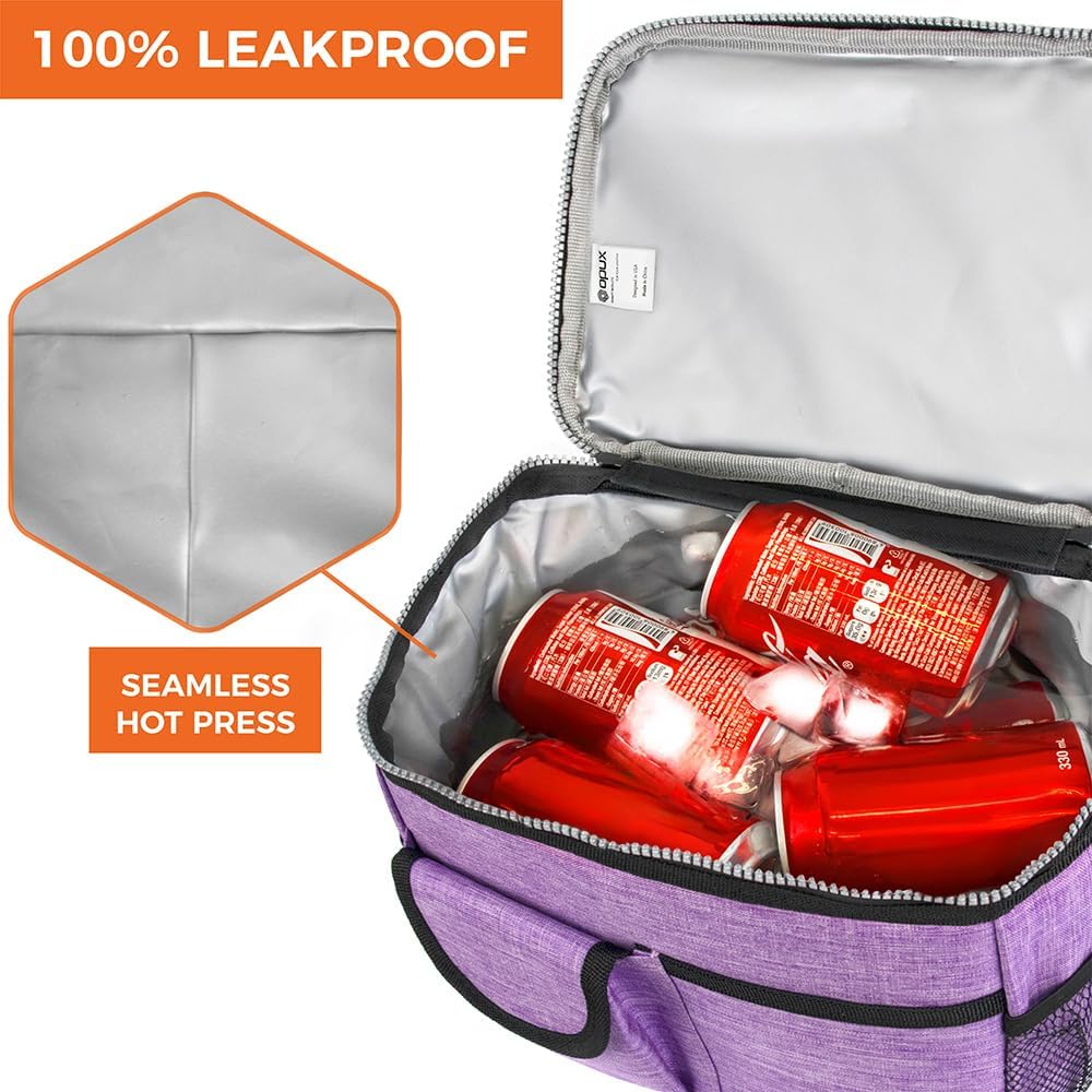 opux Insulated Lunch Bag for Men Women, Leakproof Heather Purple Lunch Box for Work, Portable Soft Lunch Cooler Bag with Shoulder Strap, Adult Lunchbox Lunch Pail for Kid Boy Girl School, 14 Can/8L - Image 7