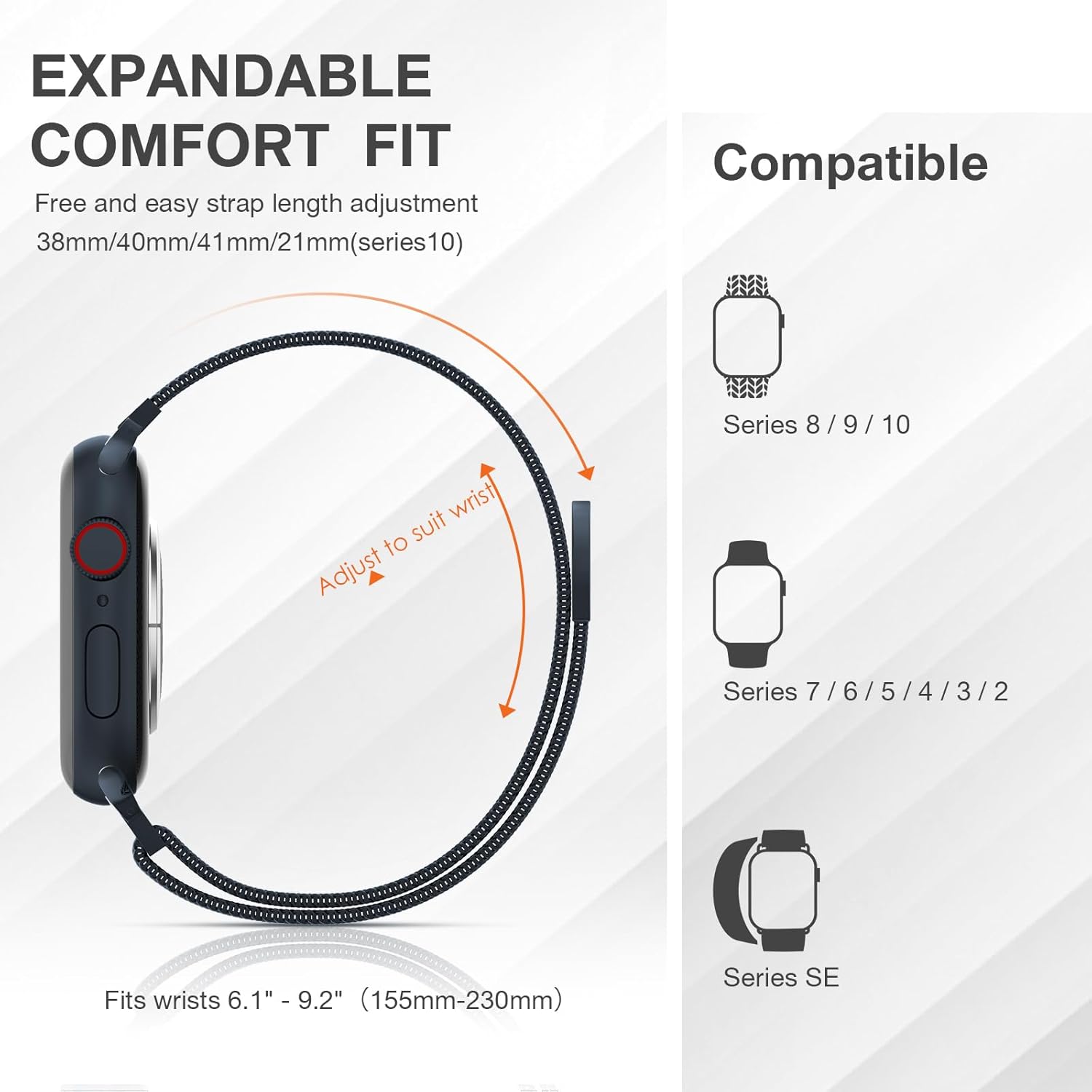 Stainless Steel Milanese Loop Compatible with Apple Watch Band 38mm 40mm 41mm 42mm(series 11/10) for men and women, Magnetic Clasp Replacement for iWatch Bands Ultra Series11 10 9 8 7 SE 6 5 4 3 2 1, Midnight - Image 6