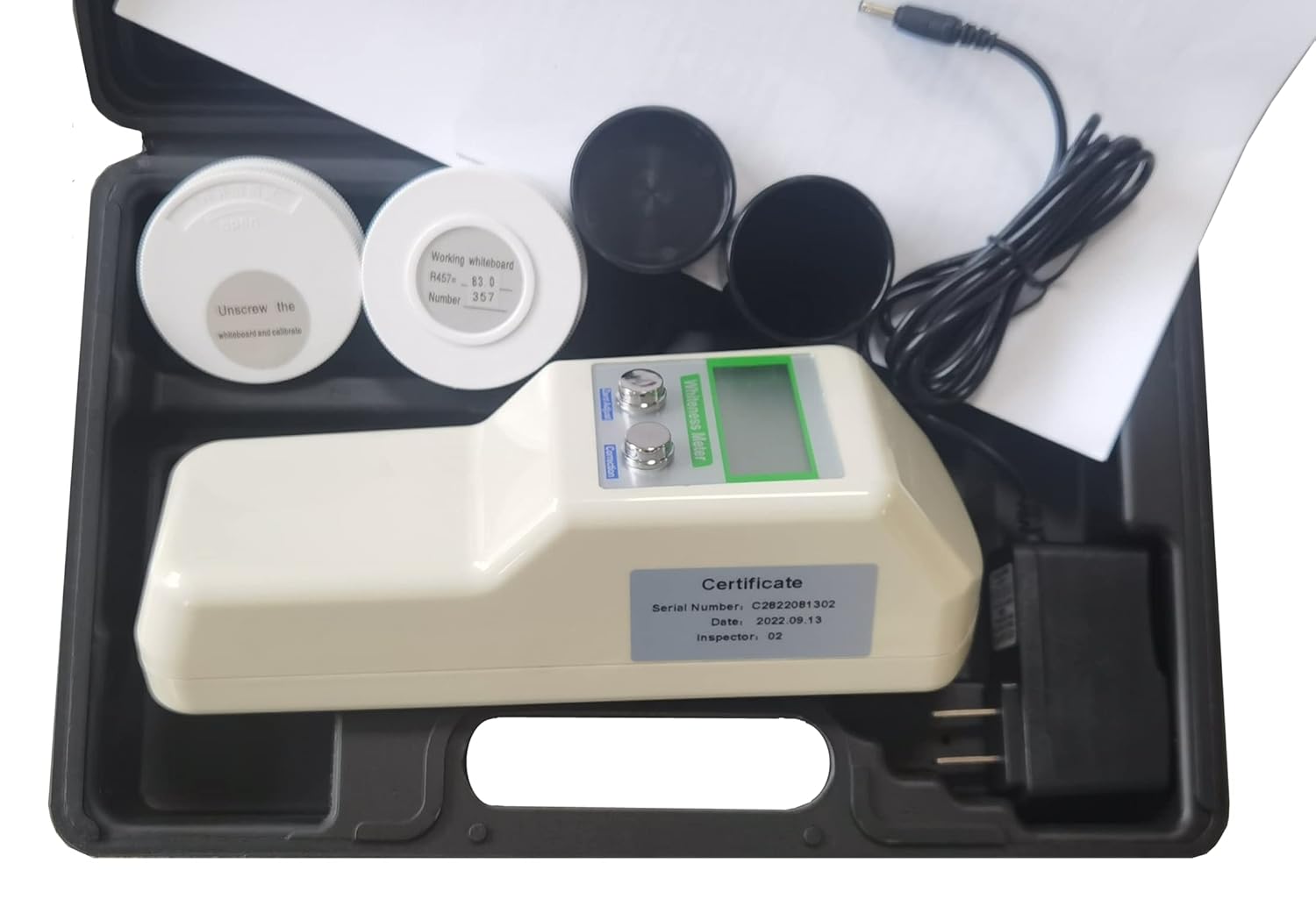 Portable Digital Whiteness Meter for Textile/Paper/Plastic - R457 Blue Light Measurement, 0-199 Range with LCD Display, Battery & Adapter Powered (WSB-1)