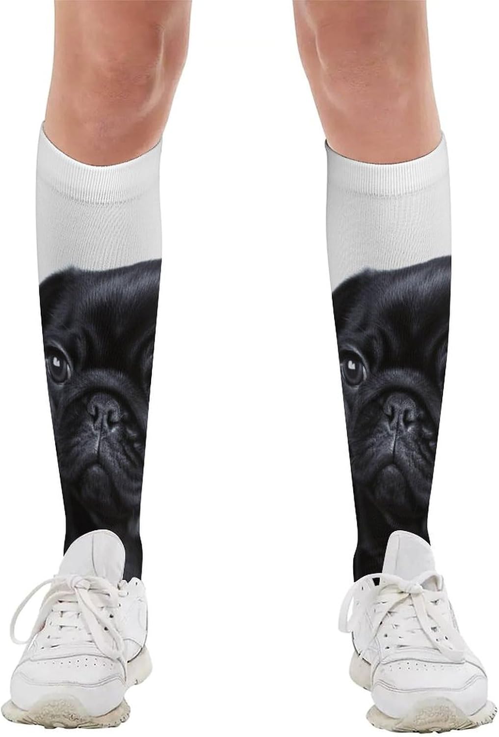Black Pug Knee High Soccer Socks Moisture Wicking