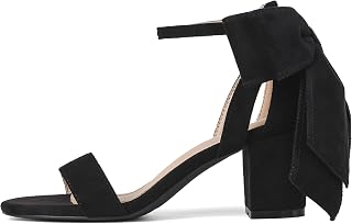 Women's Heeled Sandals Black Bow Round Open Toe Buckle Chunky Block Heel Comfortable Wedding Dress Shoes