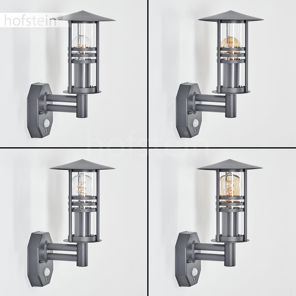 Zewnętrzna lampa ścienna Forli, lampa ścienna z czujnikiem ruchu wykonana z metalu/szkła w kolorze antracytowym/przezroczystym, lampa ścienna z kloszem wykonanym ze szkła/patio, E27, bez żarówki, IP44
