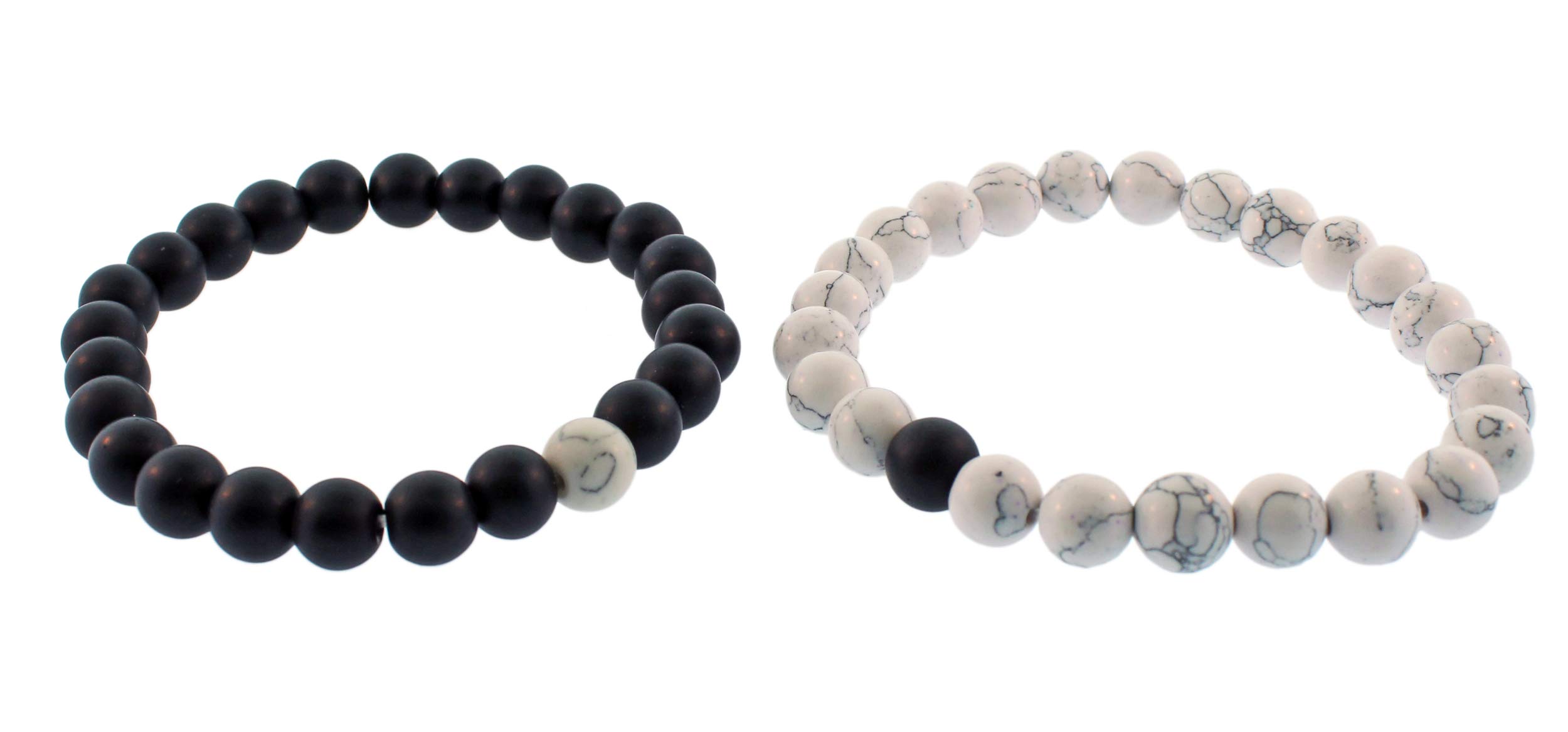 Tally PuppyCouples Bracelets with Natural Stone White Howlite and Black Matte Onyx Beads, Long Distance Relationships Gifts