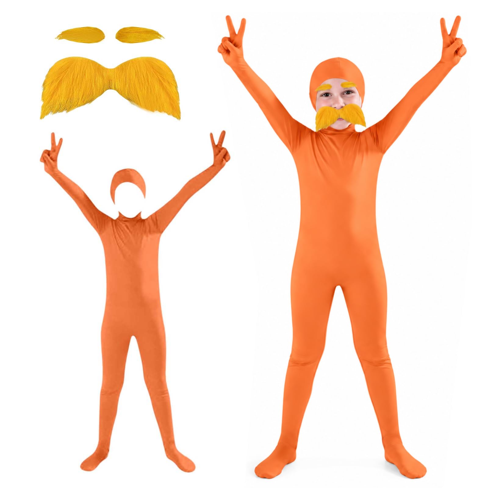 Orange Morph Suit Halloween Stealth Suit for Kids Unisex Morph Suits With Mustache and Eyebrows for Stage Performance and Costume Events Lingerie Costume for Women Men Kids Cosplay