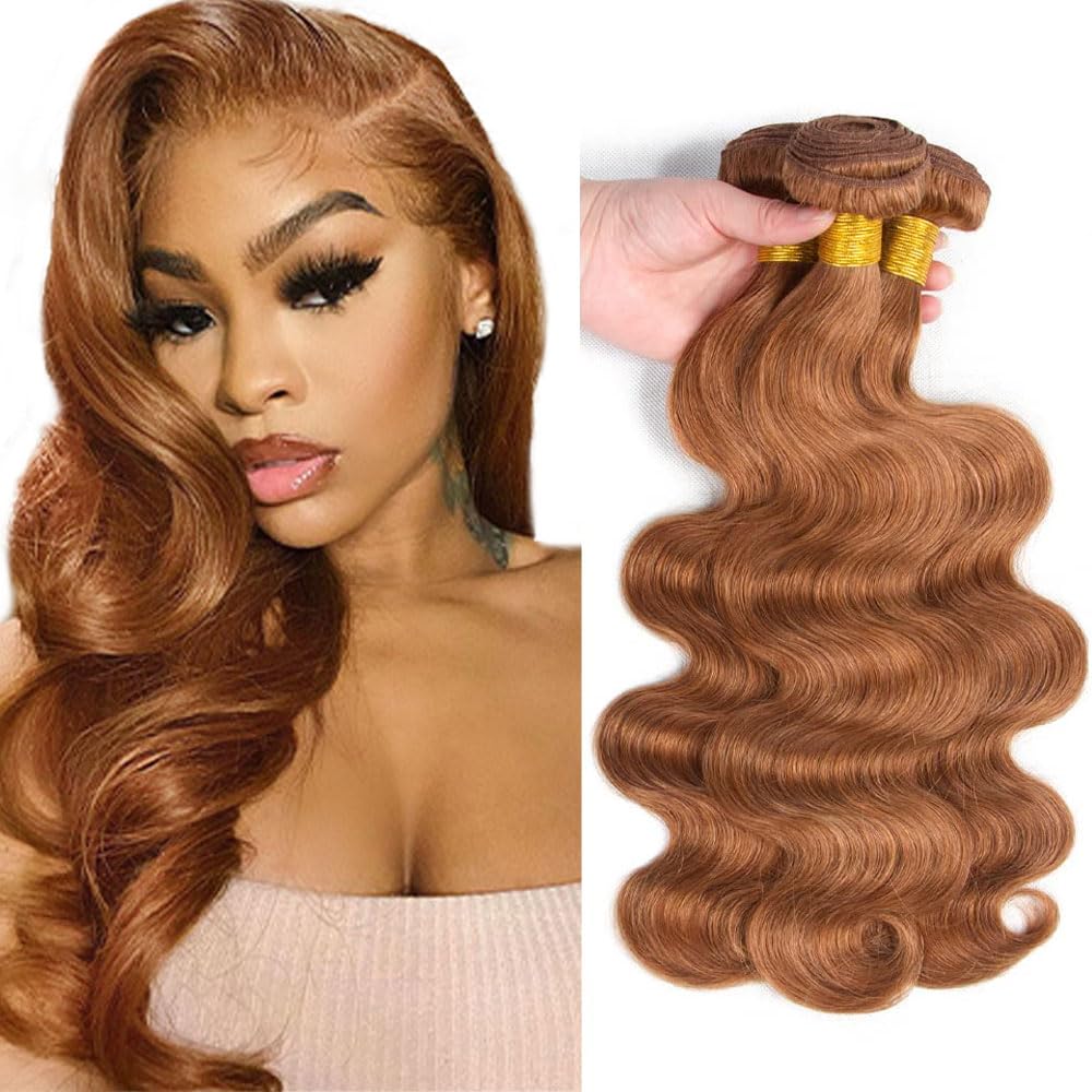 22 24 26 Inch TARPION Color #30 Bundle Light Brown Body Wave Human Hair Bundles Peruvian Virgin Color #30 Body Wave Bundles Human Hair Brown Bundle