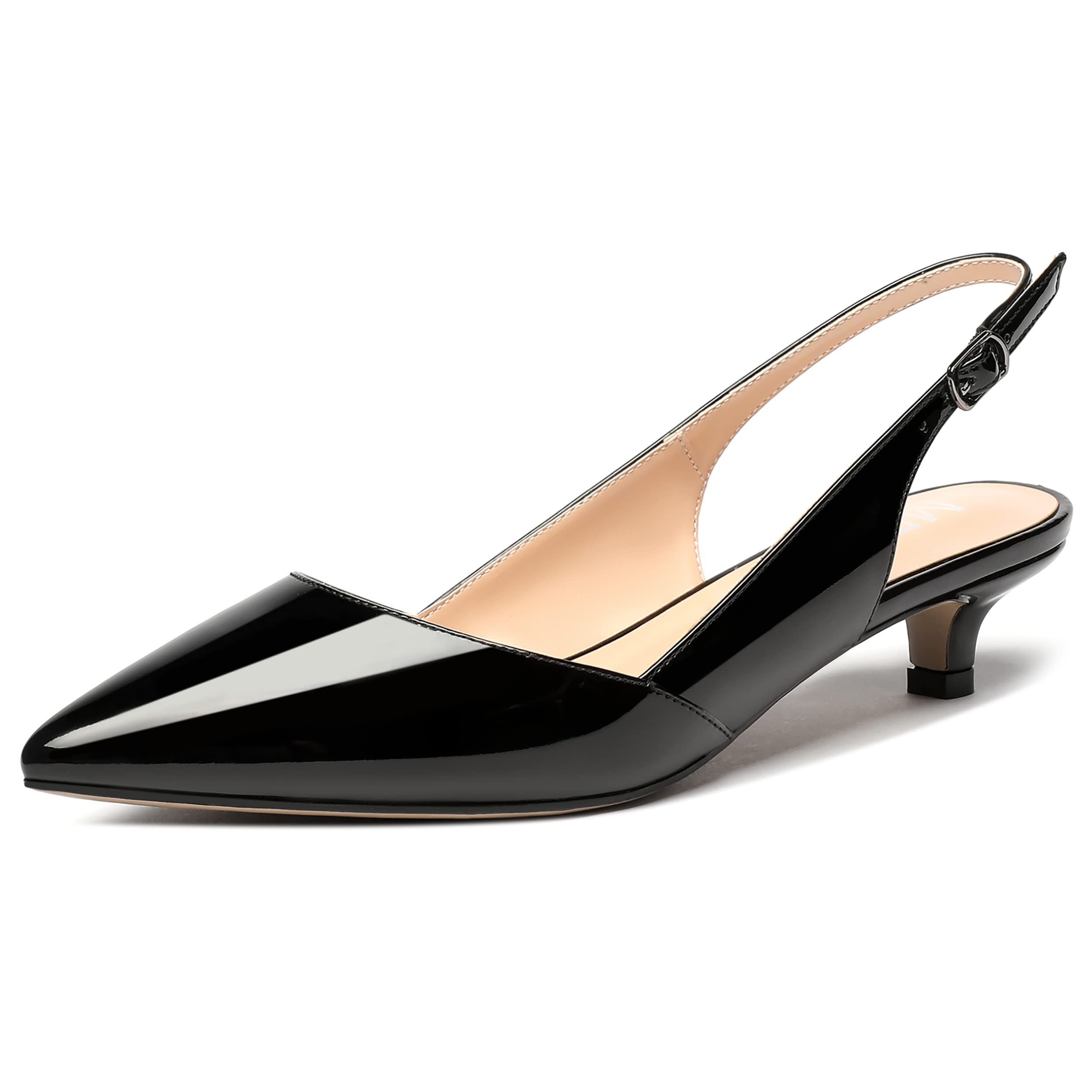 MERRORI Women's Slingback Kitten Heels for Women Pointed Toe Low Heel Dress Shoes Womens Pumps for Wedding Party Work Office, Patent, 1.5 Inch