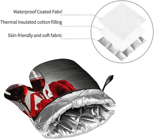 Miniatura 8 de DONMYER Juego de 4 guantes de horno para copas de vino y velas de vino y soportes para ollas, juego de guantes de cocina resistentes al calor para