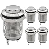 DIYhz Metal Waterproof Push Button Switch Reset Switch 12mm Small Power Button Switch Silver 2 feet 2A/DC36V 2A/AC220V 5PCS