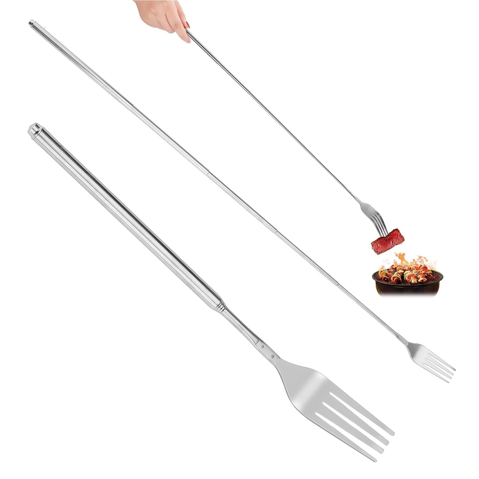 2 PCS Extendable Fork, Telescopic Stainless Steel Long Fork Set, Adjustable 8.7–25.4 Inch Retractable Forks for BBQ Outdoor Dining Travel Picnic Fruit Dessert