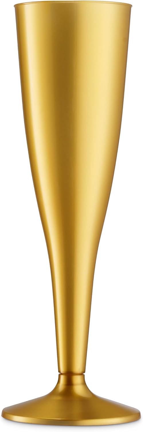 Munfix 30 Pack Gold Plastic Champagne Flutes - 5 Oz Disposable Toasting Glasses - Wedding Party Cocktail Mimosa Plastic Cups
