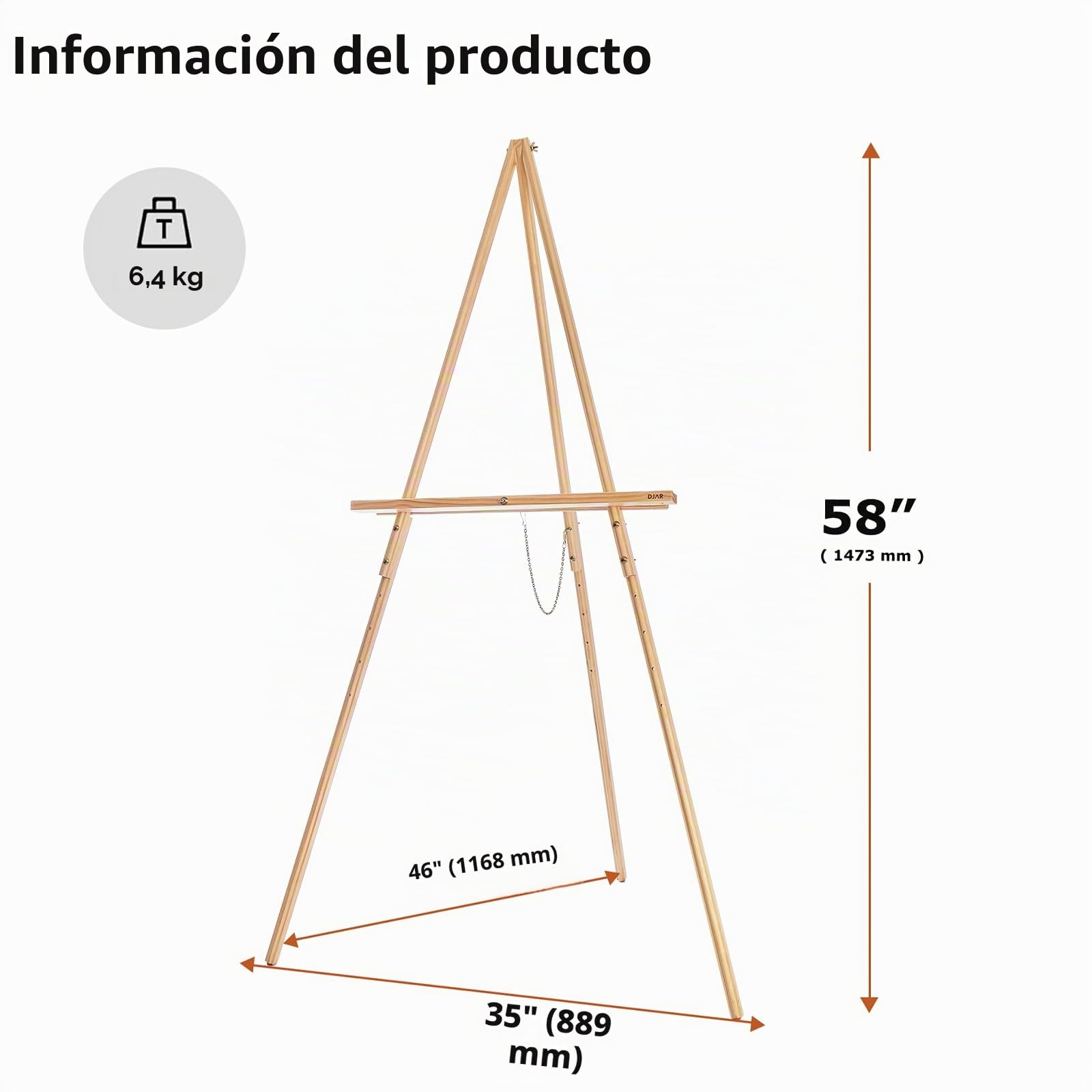 DJAR Caballete de madera de 63 pulgadas para cartel, altura ajustable de doble uso, caballete de exhibición de suelo de madera para boda, tablero de bienvenida, póster, imagen, foto, natural