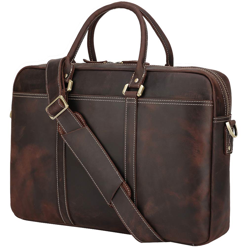 Polare Full Grain Leather 18.5'' Laptop Office Briefcase Messenger Bag For Men Fit up to 17'' Laptop