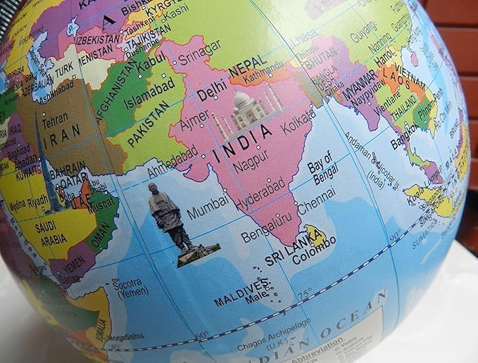 Educational 8 Inch Political Metal World Globe with Magnifying Glass