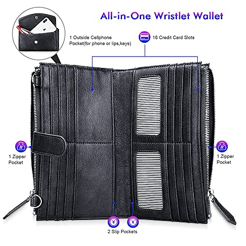 Nuoku Brown Wristlet Small Crossbody Cellphone Purse+Black Rfid Travel Double Zip Wristlet Wallet For Women thumb #7