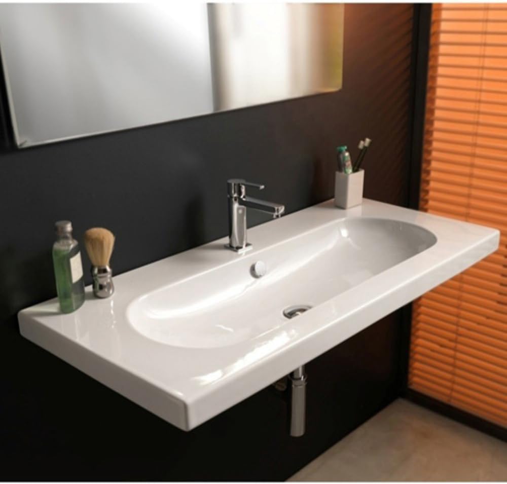 EDW3011-Three Hole-637509874391 Decorative Porcelain Wall Mounted Washbasin, White