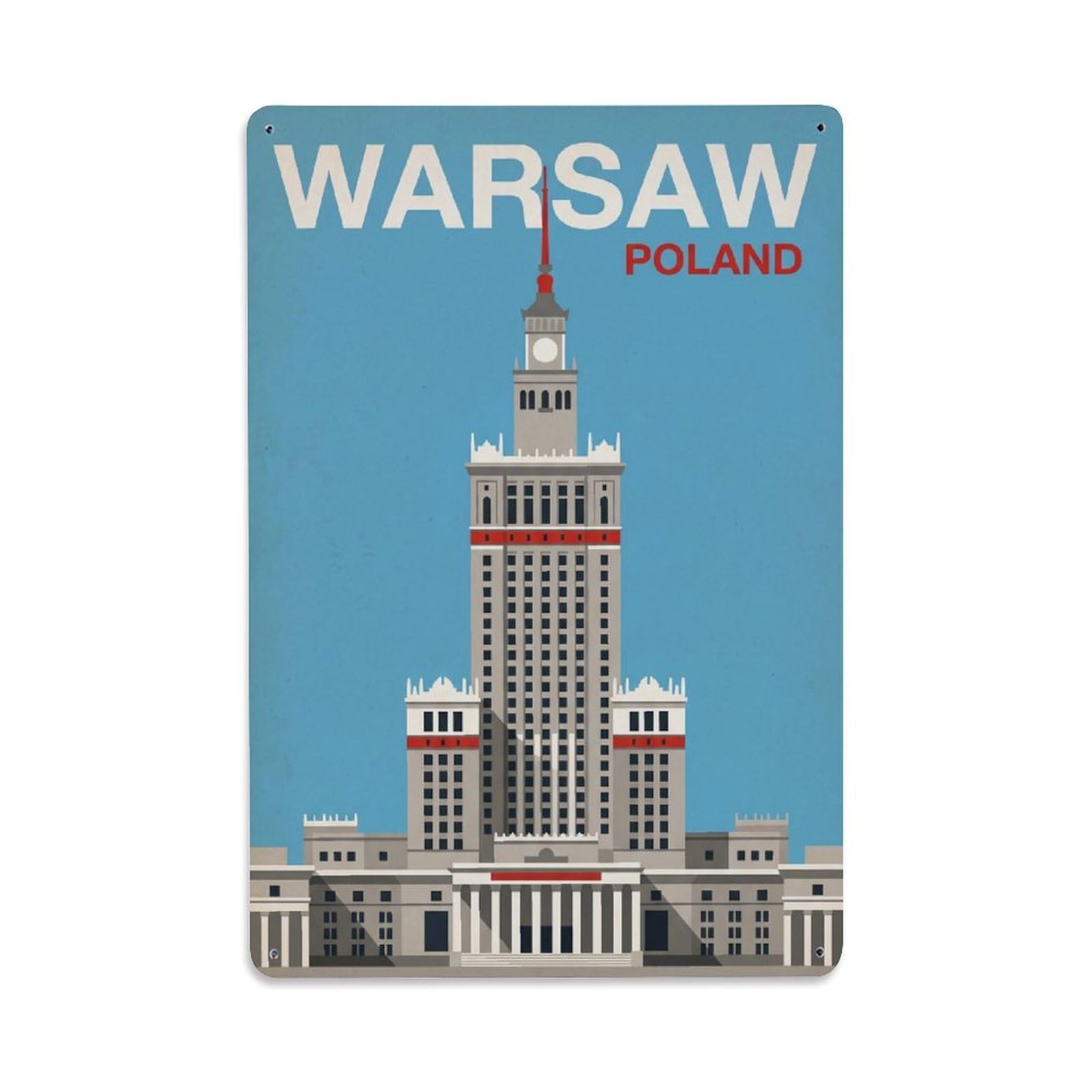 Vintage Travel Poland Warsaw Metal Tin Sign