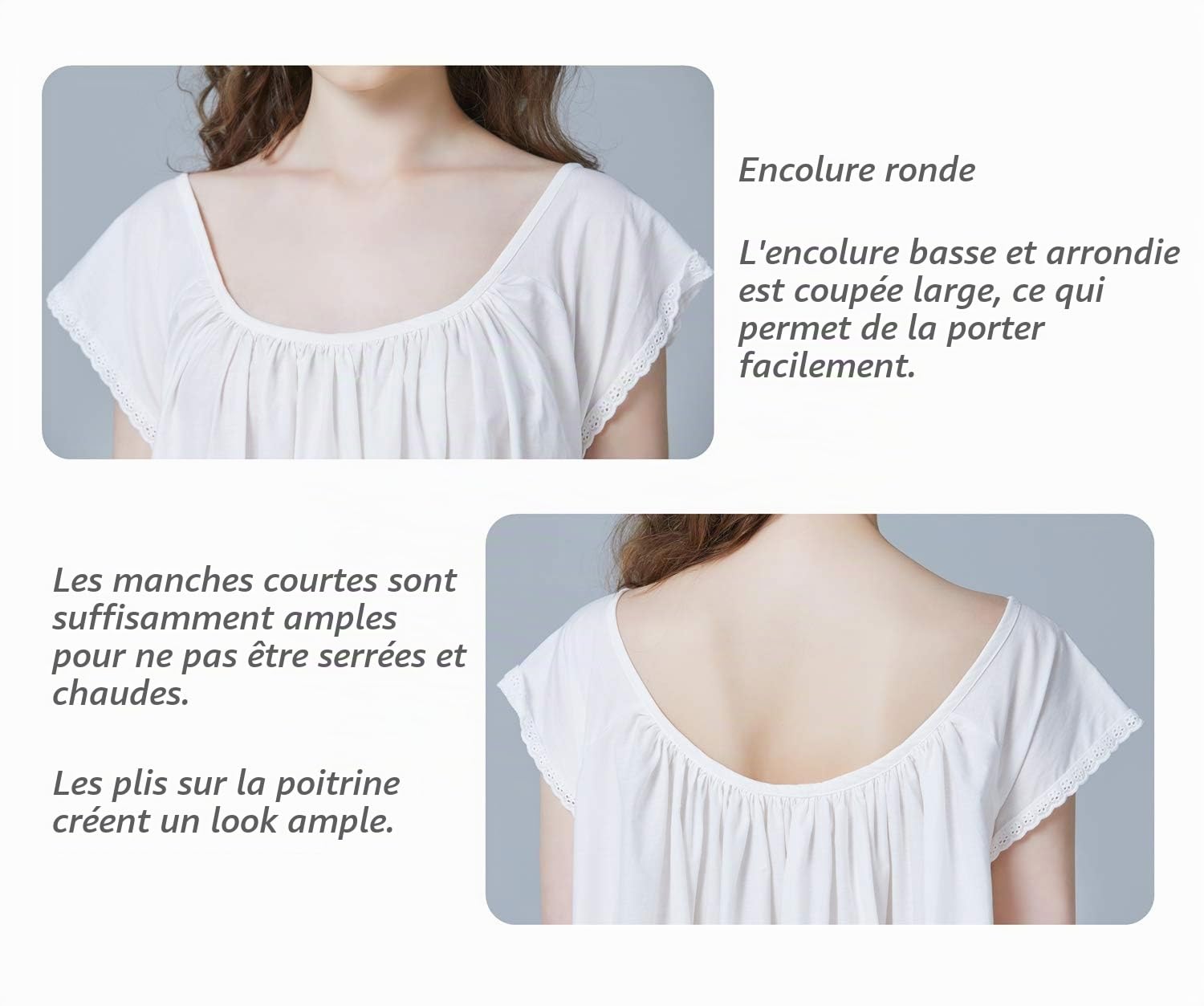 BEAUTELICATE Robe De Nuit 100% Coton Longue Chemise De Nuit à Manches Courte Victorienne Rétro Romantique Pleine Longueur A-Line Grande Taille pour Été Femme Mariée Ivoire