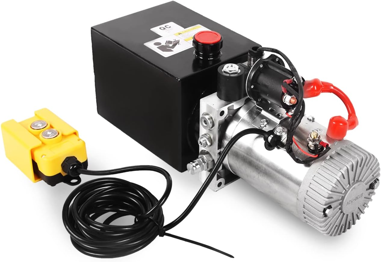 4 Quart Hydraulic Pump 12V DC 3200 PSI Single Acting Dump Trailer Pump Hydraulic Power Unit with Metal Reservoir for Dump Trailer Car Lifting Platforms