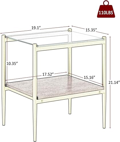 Miniatura 5 de Juego de mesa auxiliar y mesa auxiliar de 3 piezas, marco de metal dorado, mesas auxiliares superiores de cristal, estante superior cuadrado, mesas