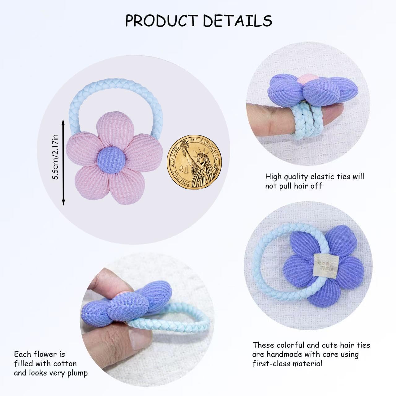 Accesorios para el cabello para niños pequeños, 12 lazos de flores para el pelo, bandas elásticas de goma, lazos para niñas, niños y niños