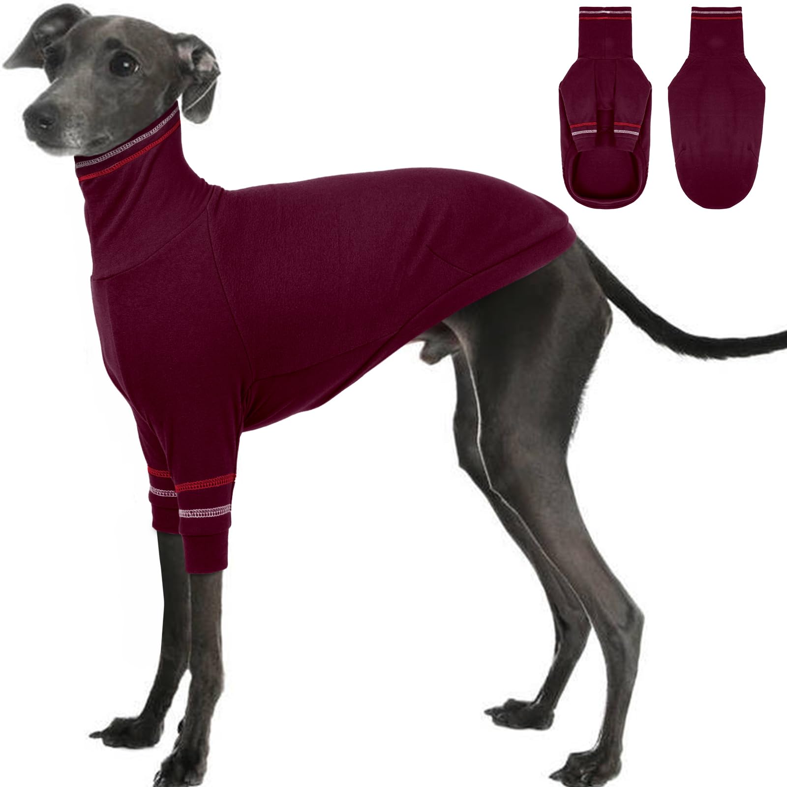 OUOBOB Greyhound Dog Sweater, Italian Greyhound Coat for Large Dogs, Whippet Pullover Turtleneck Stretchy Knit Sweatshirt, Greyhound Thermal Clothes Pajamas Sighthounds Jumpsuit for Cold Weather L
