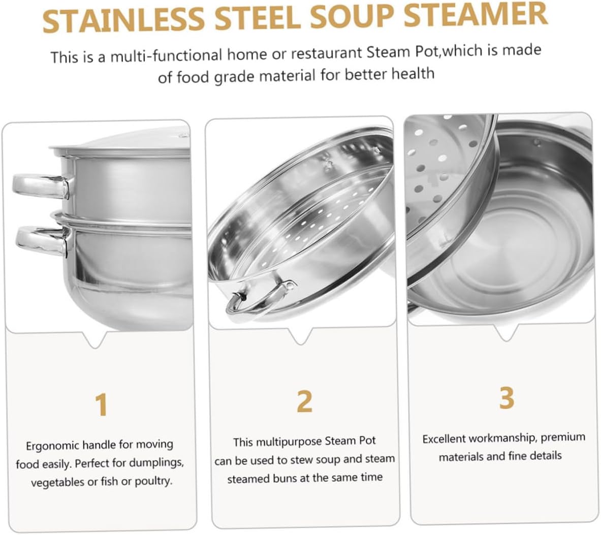 PRETYZOOM Steam Pot Double Ear Steaming Soup Pot Food Steamer Cookware Induction Cooker Compatible