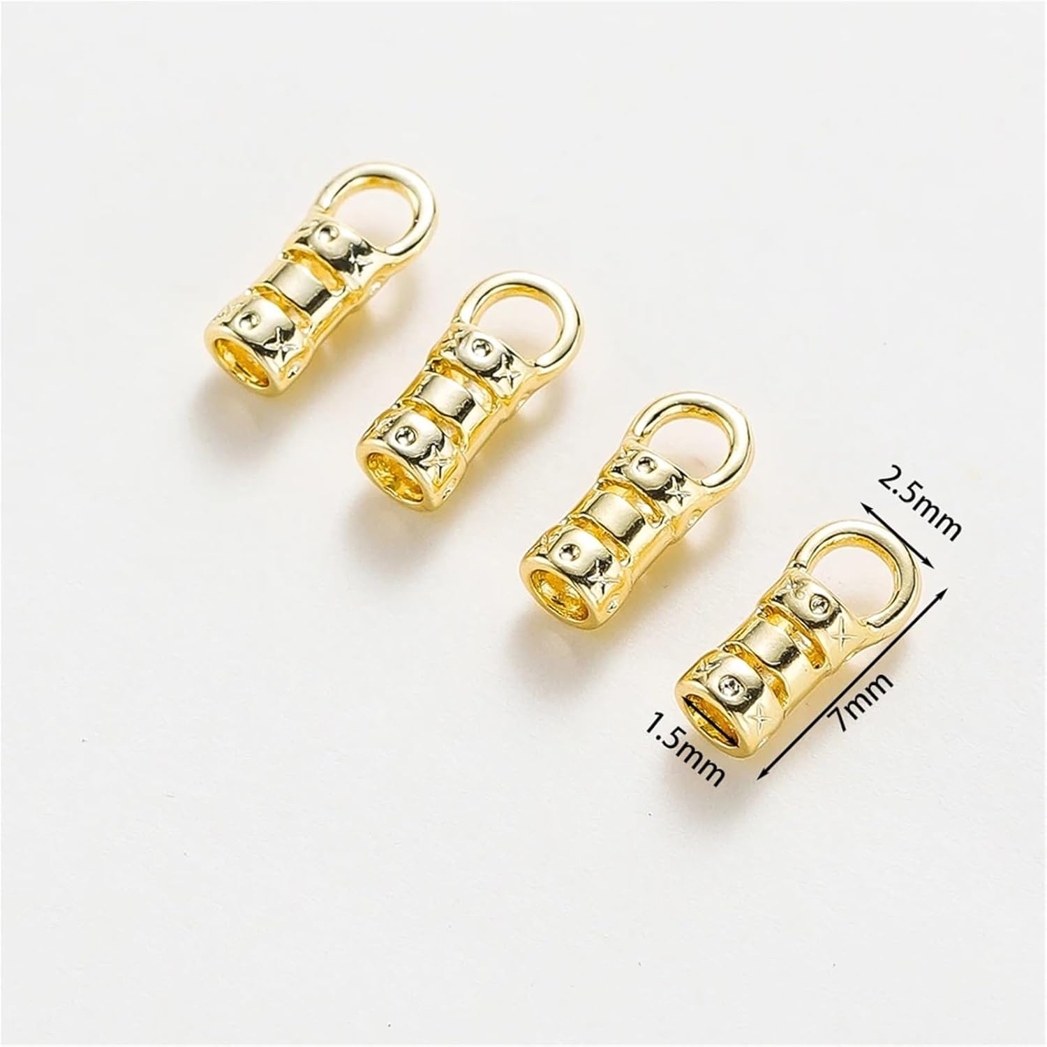 Fold Over Cord Ends 100pcs Crimp End Caps with Loop Cord Tube Barrel for Leather Chain DIY for Jewelry Making(Rhodium,Hole 1.5mm)
