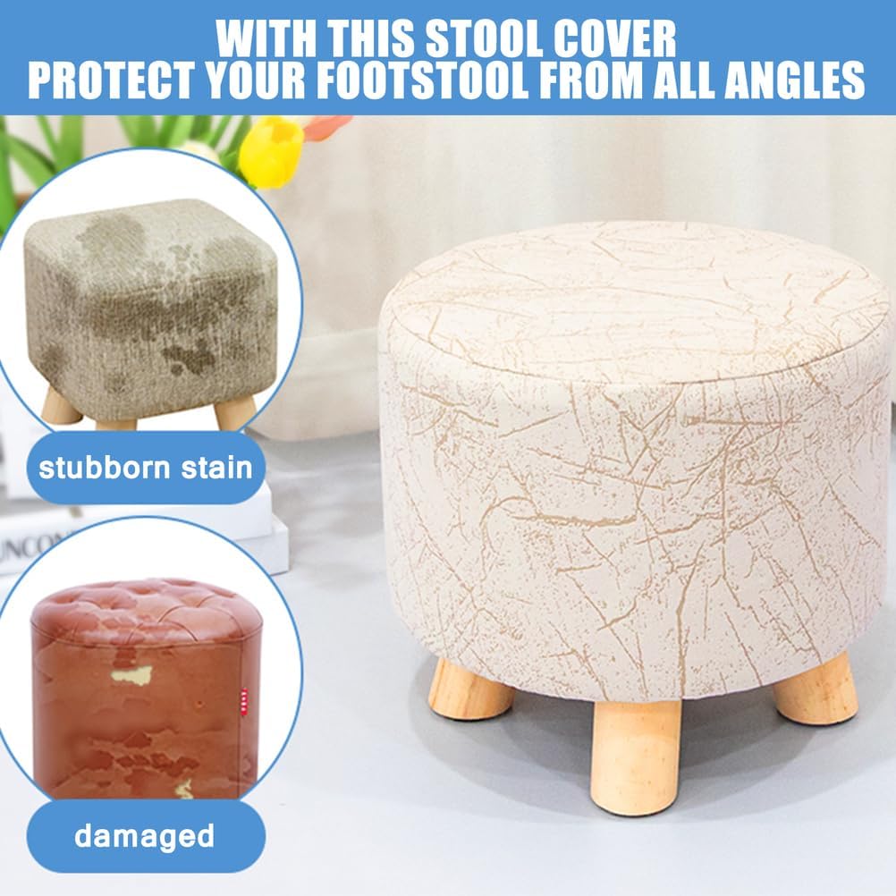 White,Square/40*40*40cm,LDLCYCN Ottoman Cover Square/Round Ottoman Slipcover Tech Fabric Foot Stool Cover Full Wrap Dustproof Footstool Protector with Elastic Bottom Detachable Stool Cover Washable