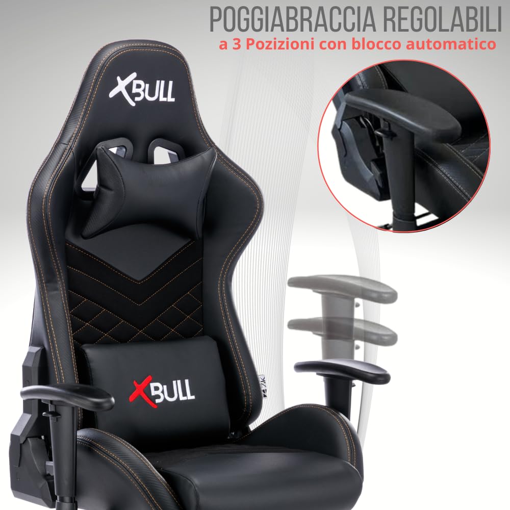 X-Bull - Sedia Gaming Ergonomica XL, Poltrona Gamer Ideale per Lavorare al PC, Sedia da Ufficio con Supporto Lombare, Reclinabile e Completamente Regolabile, Gaming Chair con Poggiapiedi in Tessuto