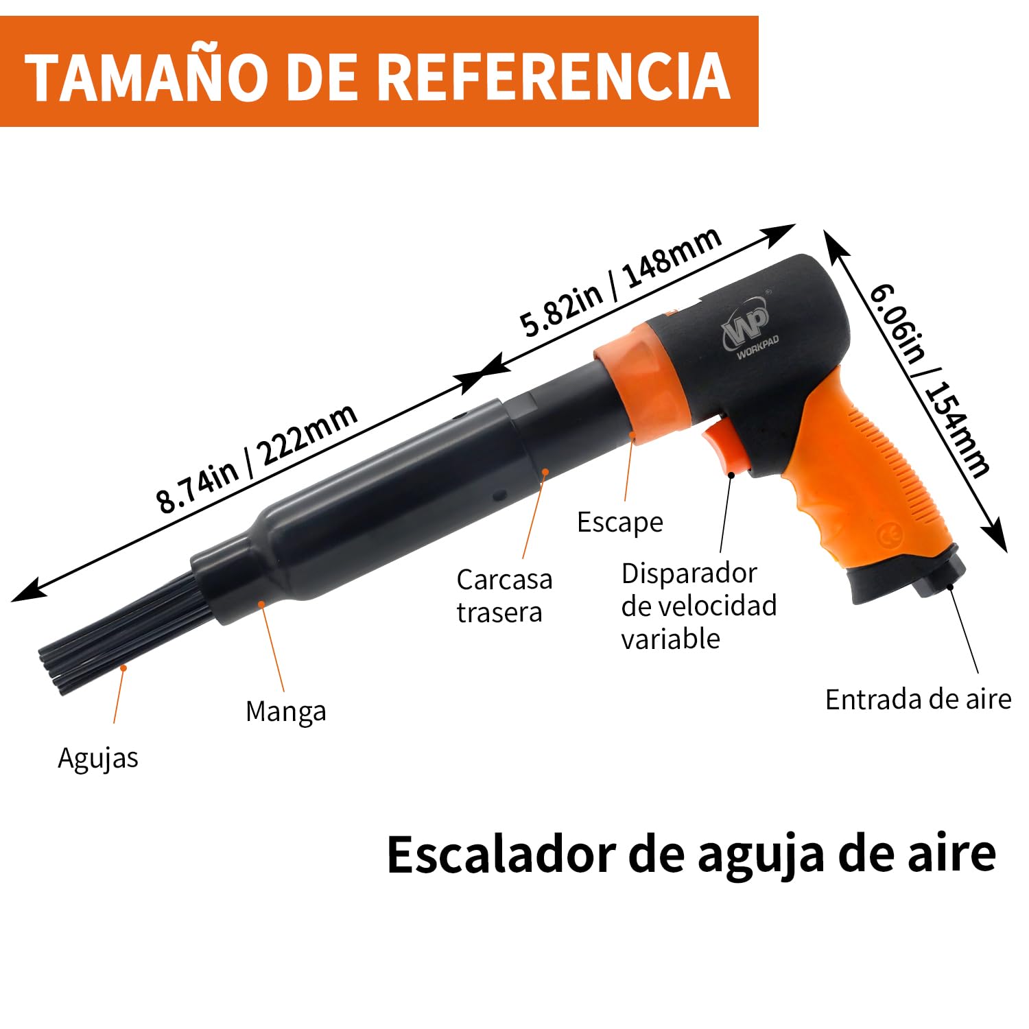 WorkPad Cabezal de recambio profesional de aire comprimido 5000 rpm para pistola de agujas, 19 agujas, quita óxido, quita pintura para mecánicos de coches, tapiceros, ¡potente y seguro!