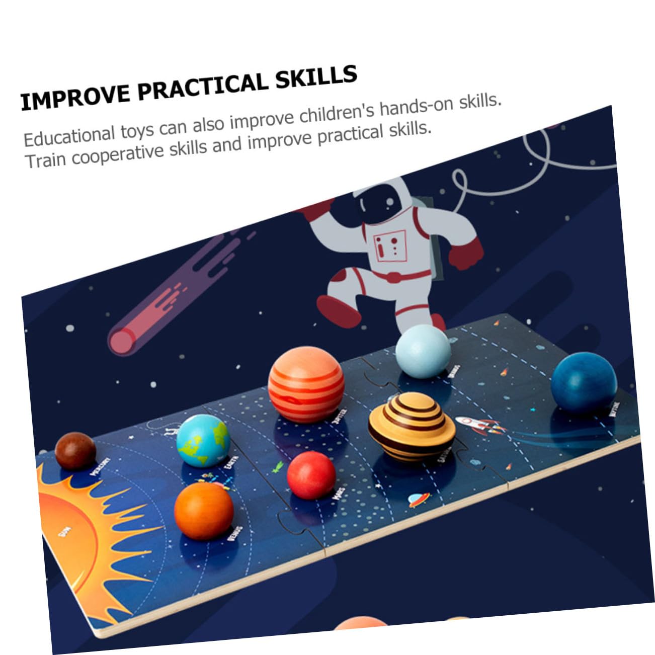 Rompecabezas y Aprendizaje Temprano de Planetas de Madera para Niños Modelo del Sistema Solar Juguete Educativo para Mejorar Habilidades Cognitivas