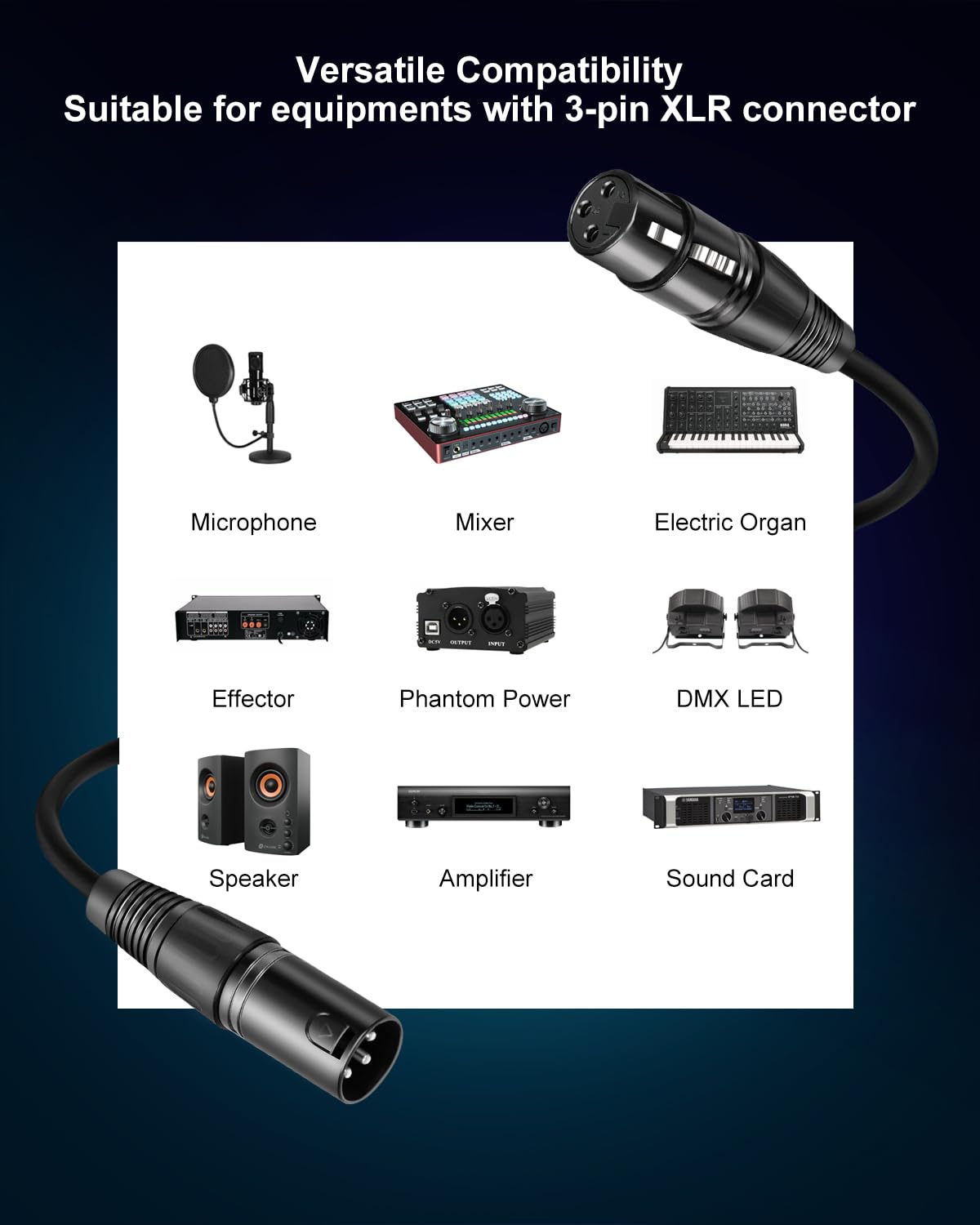 Aqdocvf Lot de 2 câbles XLR de qualité supérieure – Câble de microphone mâle vers femelle en cuivre sans oxygène (OFC) pour haut-parleur, baladodiffusion, mixeur audio, amplificateur, amplificateur