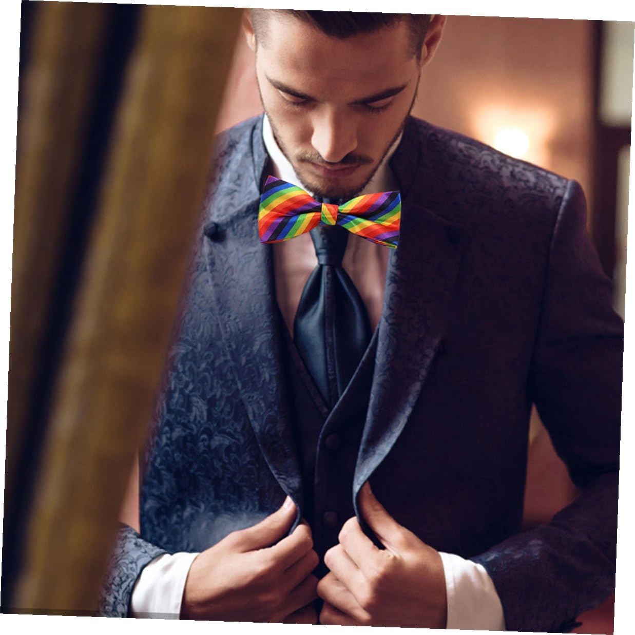 Hemoton 2Pcs Rainbow Bow Tie Set Decorative Bowties for Men and Women Wedding Party Photo Decor Colorful Striped Pattern Accessories for Events and Performances