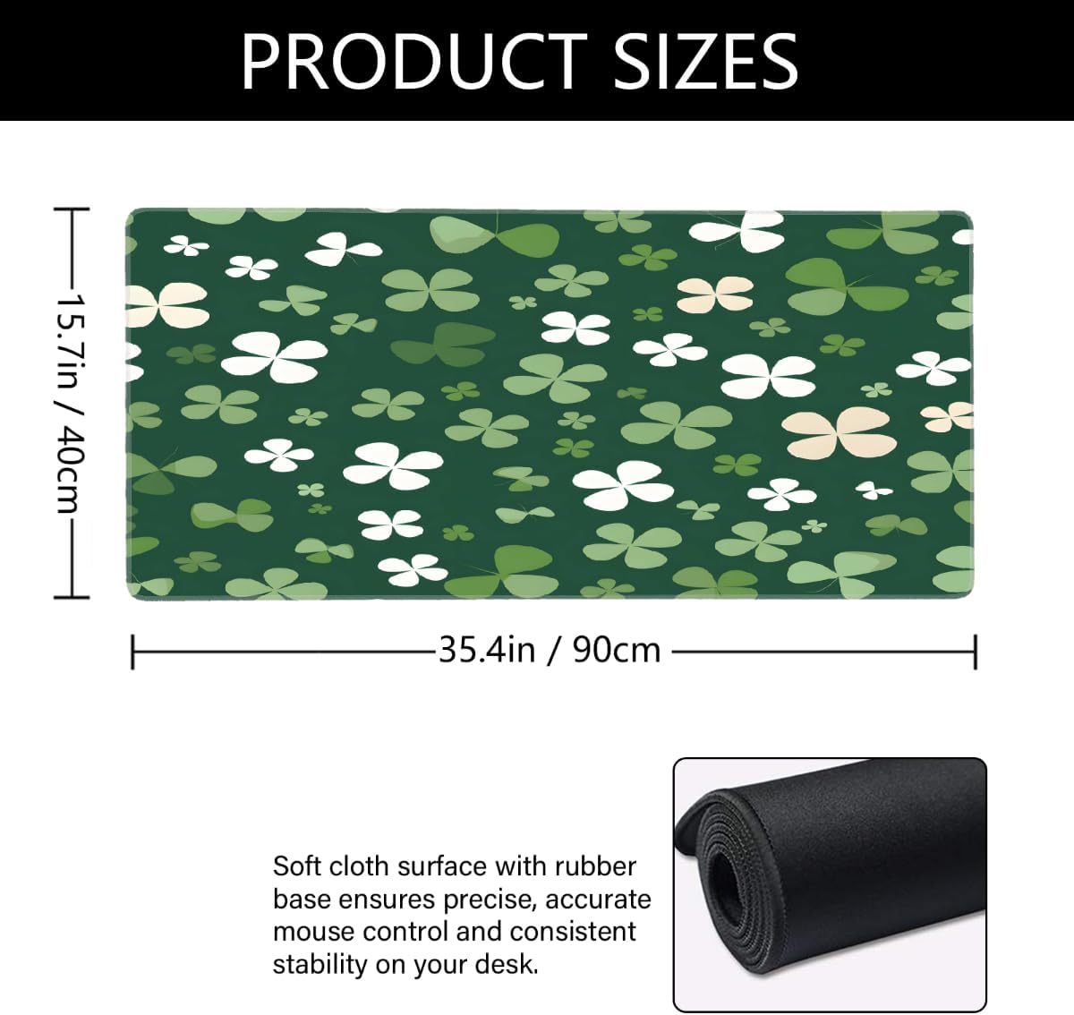 Large St. Patrick's Day Mouse Mat Computer Mousepad with Non-Slip Rubber Base Waterproof Mouse Pad Desktop Keyboard Pad for Gamer,Home School Laptop Office Accessories,16x35.5inA (76)