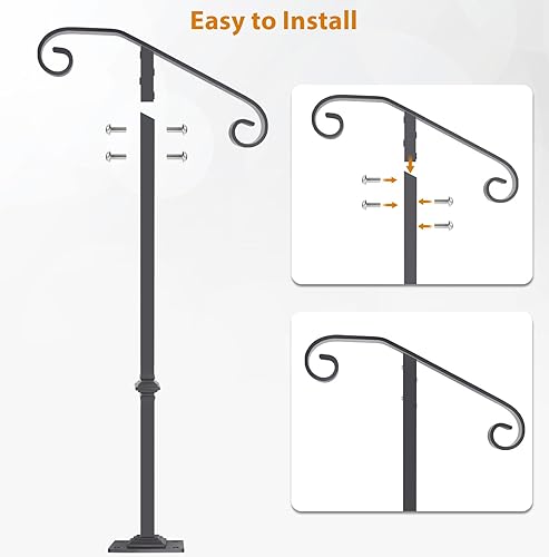Miniatura 4 de Barandilla de pasamanos de 38.8 pulgadas de alto, pasamanos de un solo poste que se adapta a 1 o 2 escalones, barandilla resistente para escaleras
