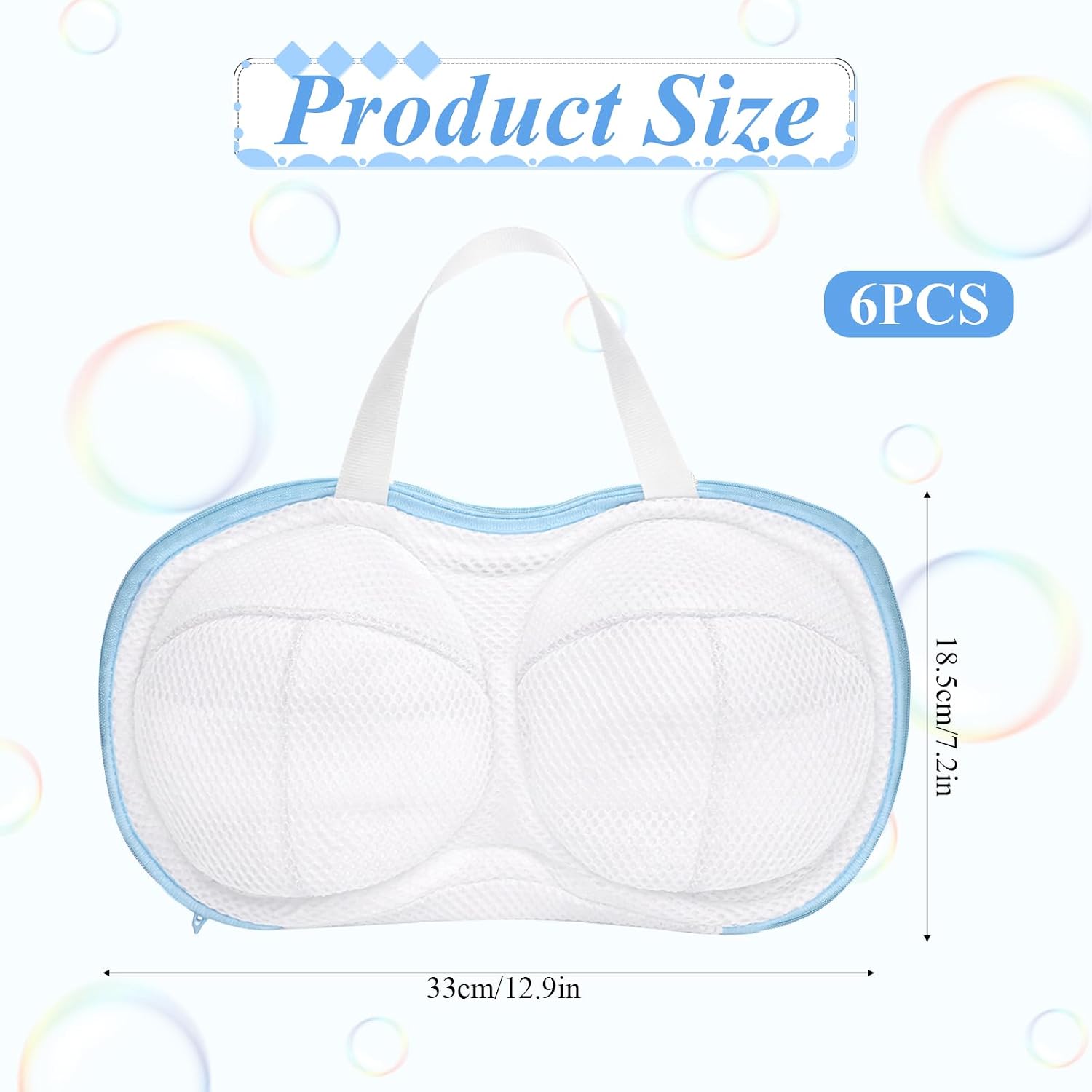 6 Pcs Bra Wash Bags for Laundry, Large Bra Laundry Bags, Underwear Brassiere Bag Set for Washing Machine With Zipper Women Delicates BraWasher Protector for Laundry(A to C Cups)