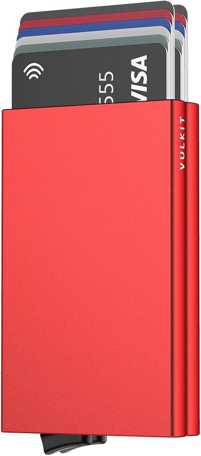 VULKIT Cartera emergente soporte minimalista para tarjetas de crédito con bloqueo RFID funda de metal delgada para hombres