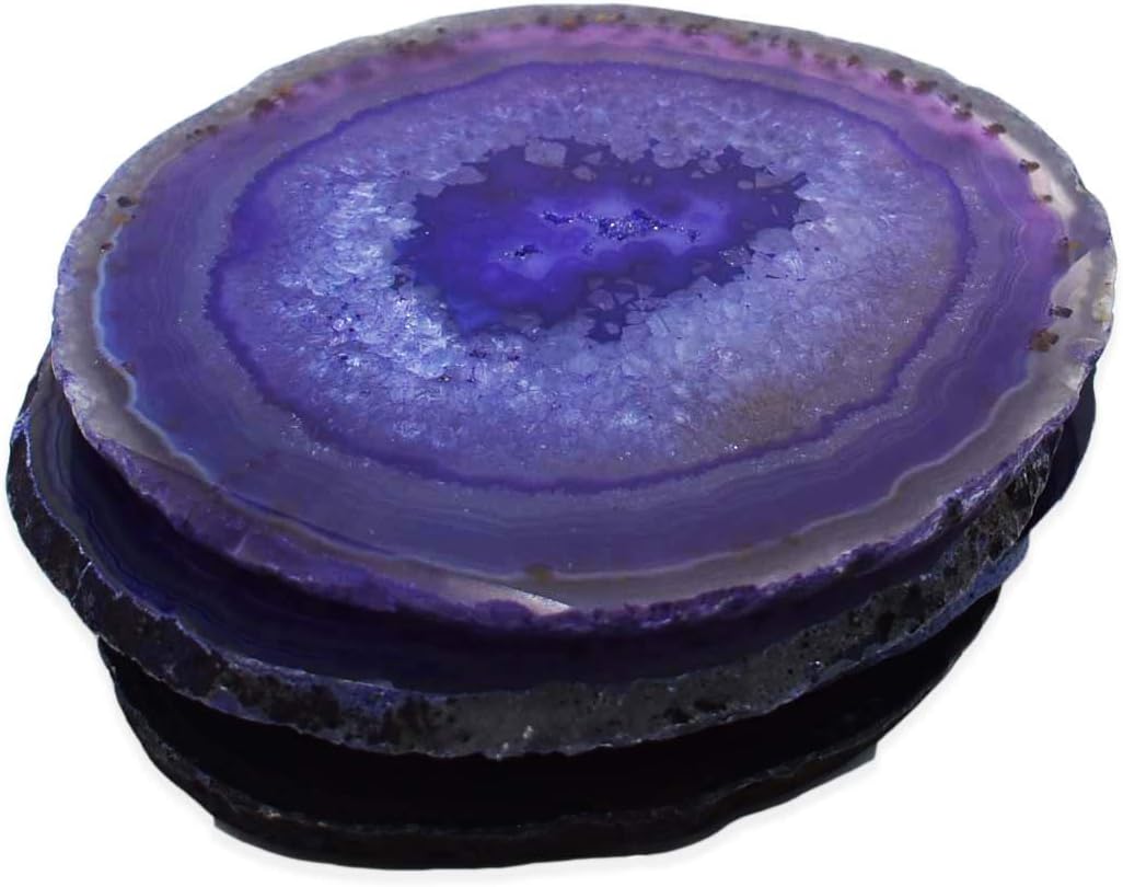 Nature's Decorations Purple Agate Stone Coasters - Set of 4, Polished Geode Drink Mats for Dining & Coffee Table & Kitchen Geode Decor Non-Toxic 3.5-4" Diameter