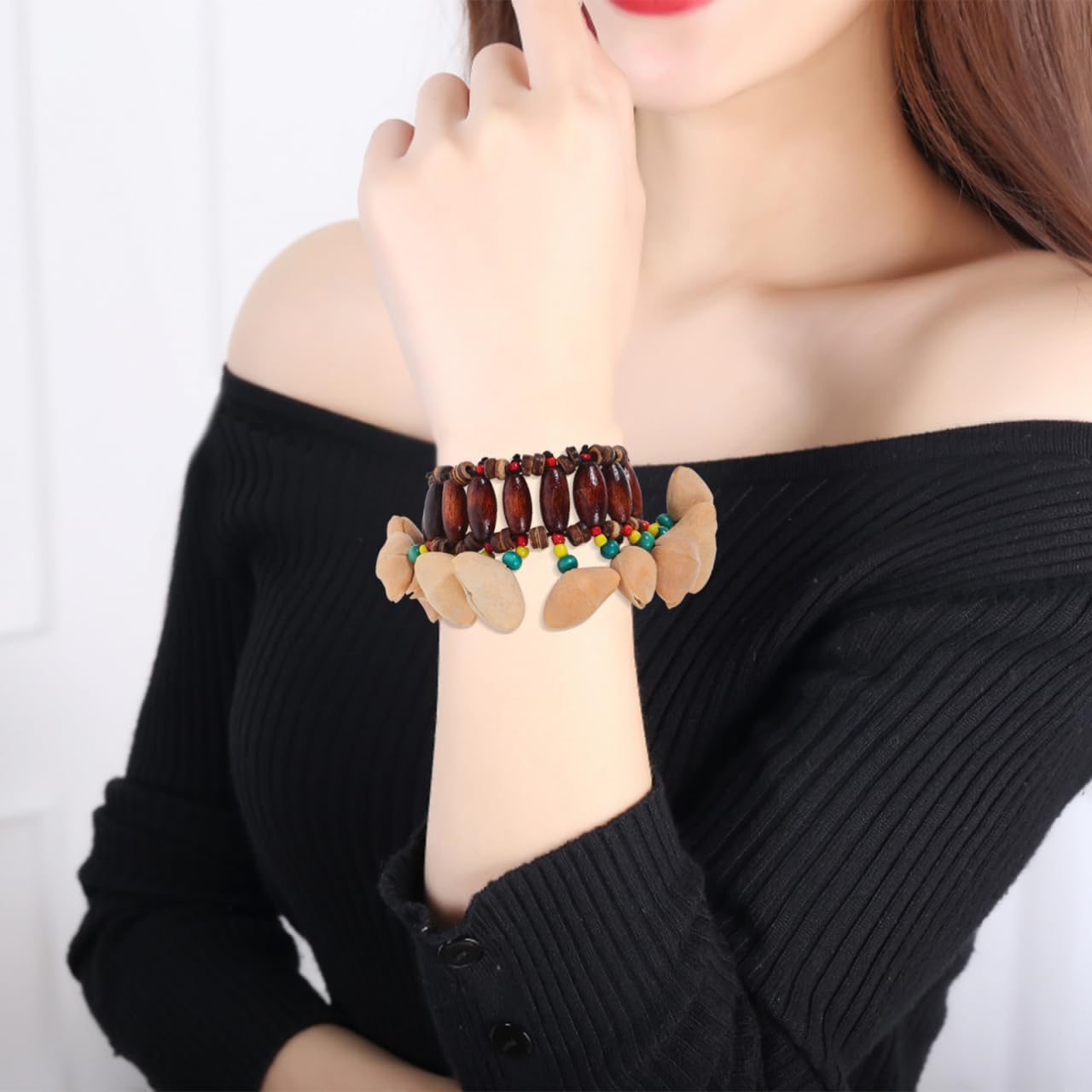 African Tribal Style Bracelet Coconut Shell Wrist Bells for Women Lightweight and Unique Design Perfect for Music Lovers and Festive Occasions