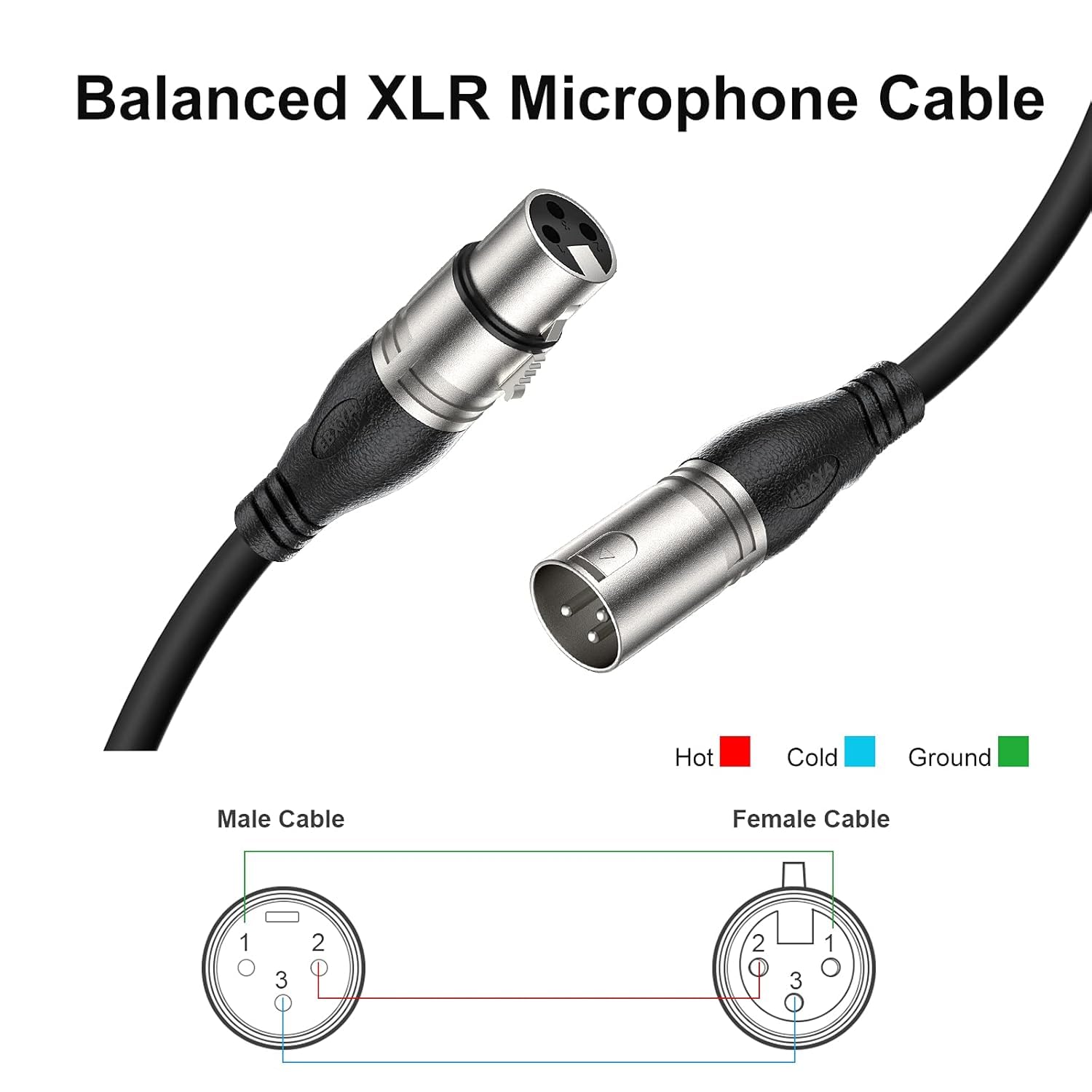 Ruioomeep XLR-microfoonkabel, 1 m, 3-pins symmetrische XLR-kabel, DMX microfoon, aansluitkabel stekker naar bus, DMX-microfoonkabel voor microfoon, mengpaneel, luidsprekersysteem, 6 stuks