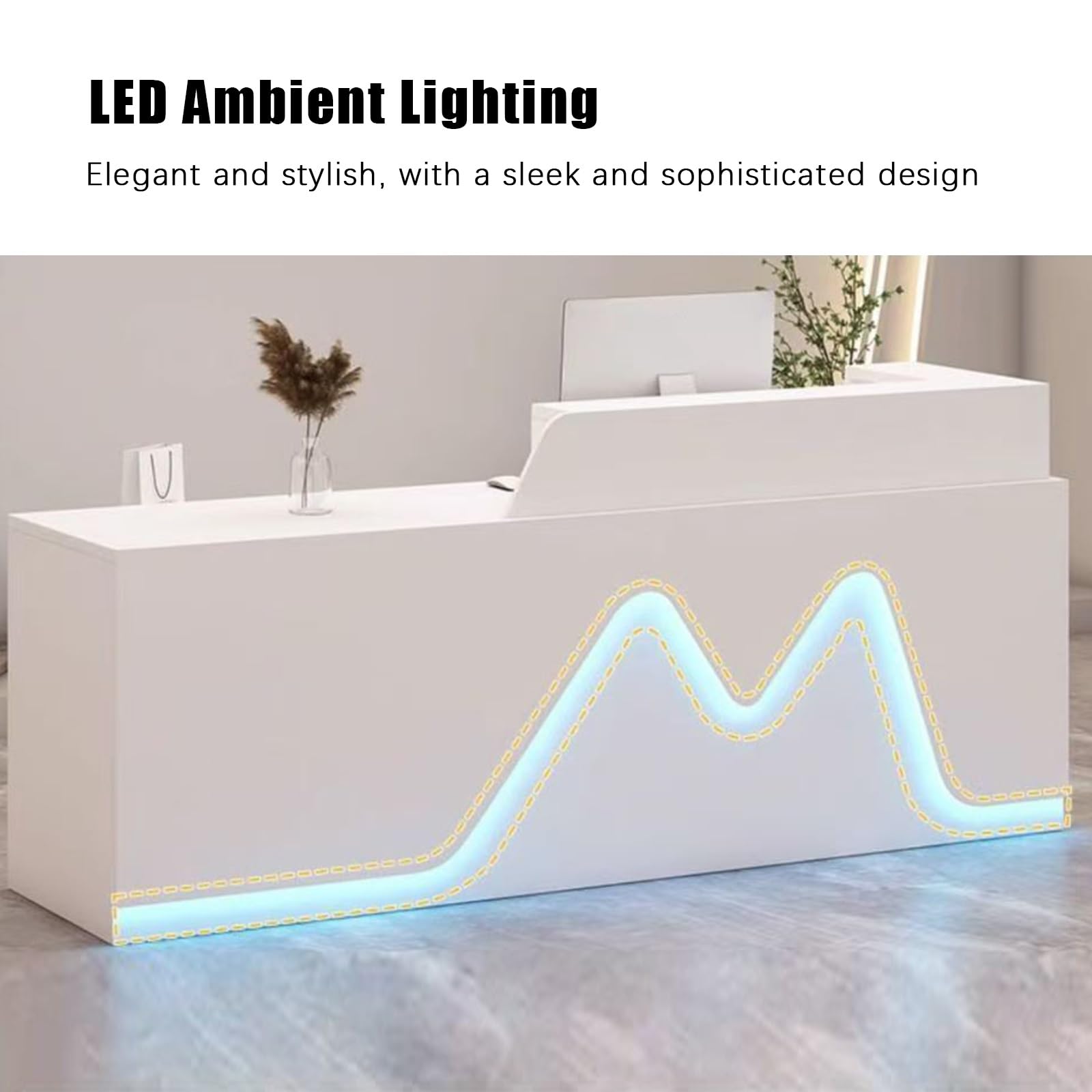 Rezeptionstheke mit abschließbaren Schubladen & LED-Beleuchtung für Hotel, Büro, Einzelhandel(Beige-Right,160cm)