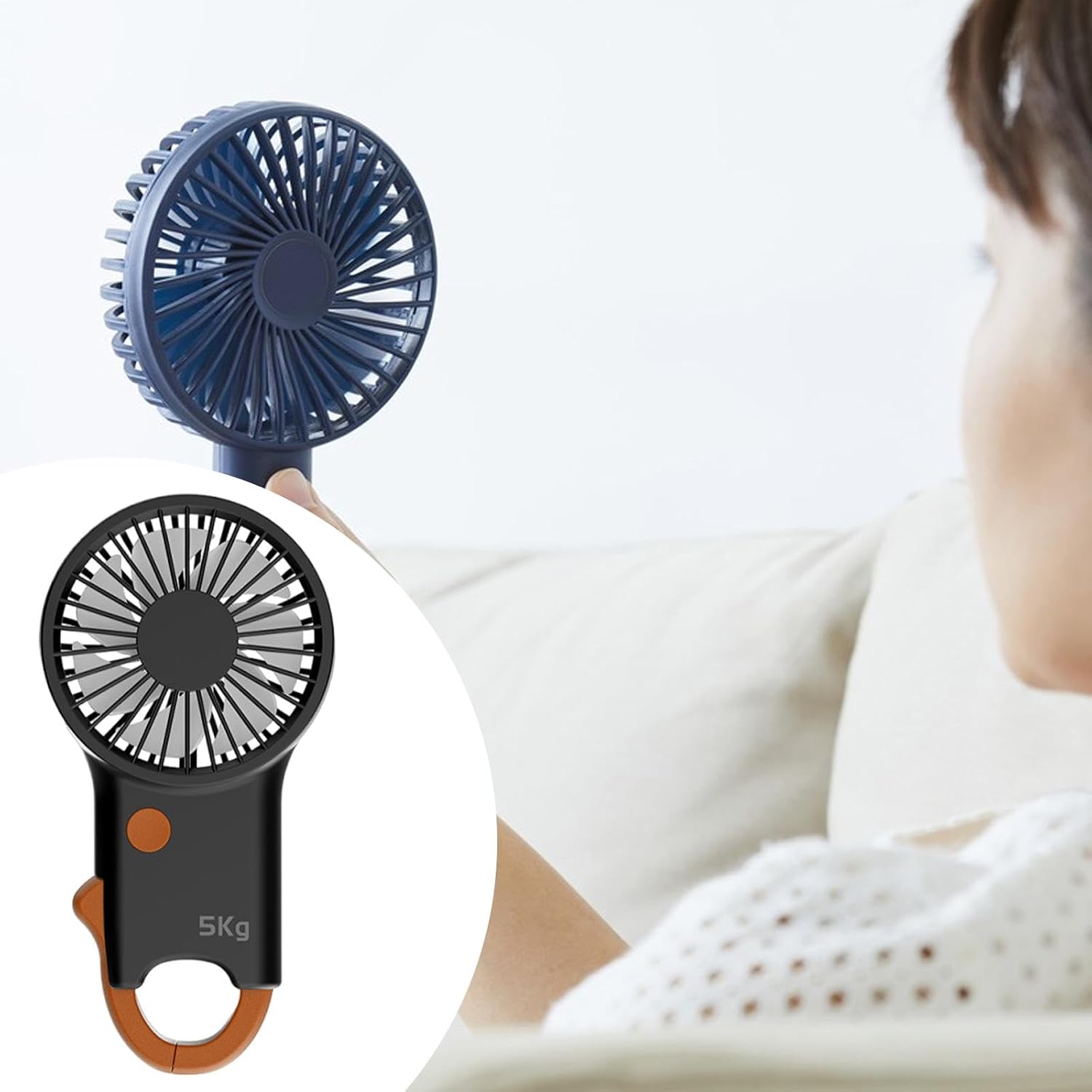 Portable Handheld Fan Personal Cooling Device with Grip Strengthener Compact 2 in 1 Wearable Electric Suitable for Gym, Orange image 5