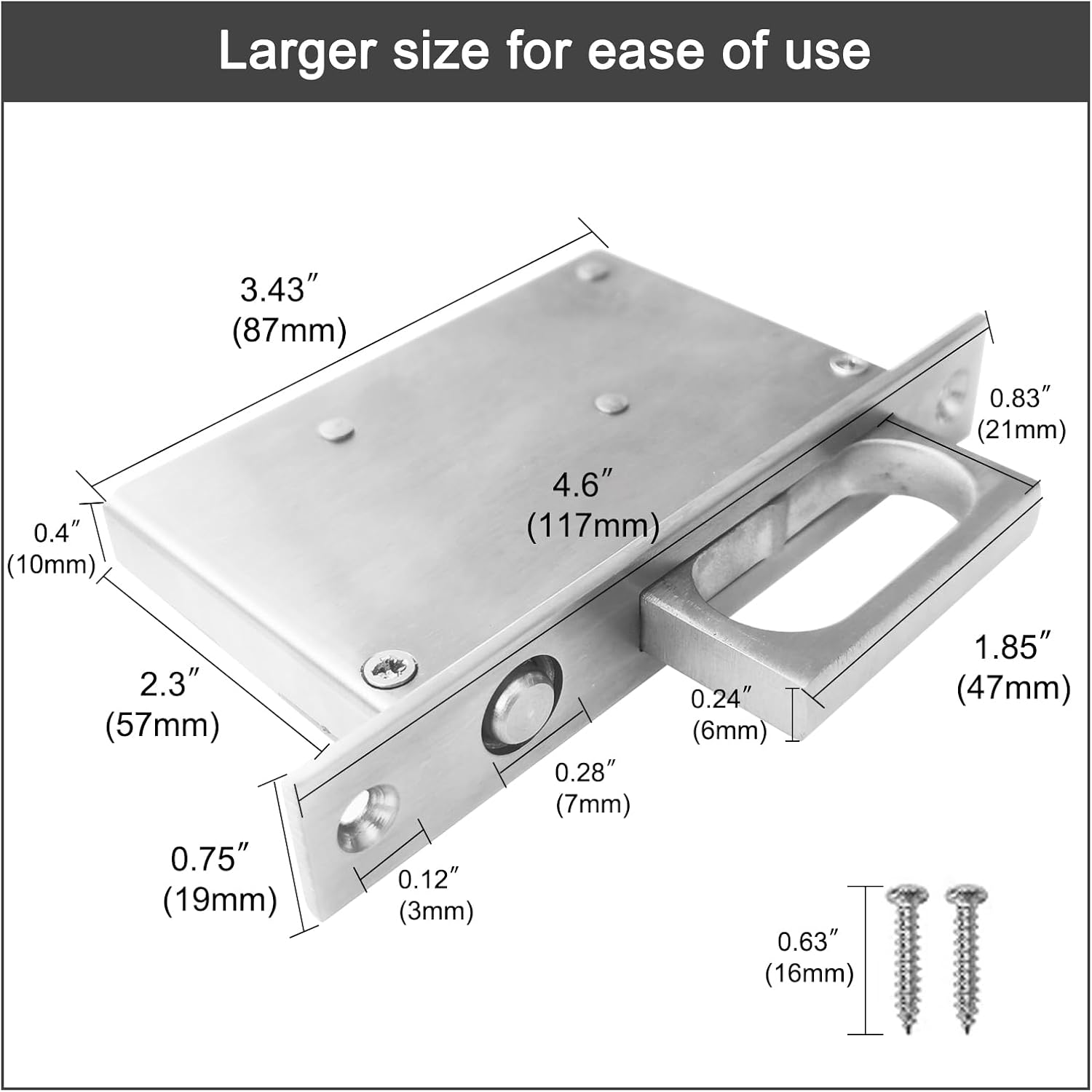 Pocket Door Edge Pull and Recessed Finger Flush Pull（4.72inch）,Hidden Door Handle,with Push Automatic Bounce Switch,Fit for Pocket Door,Sliding Door,Barn Door Handle Hardware,Silvery,1 Set
