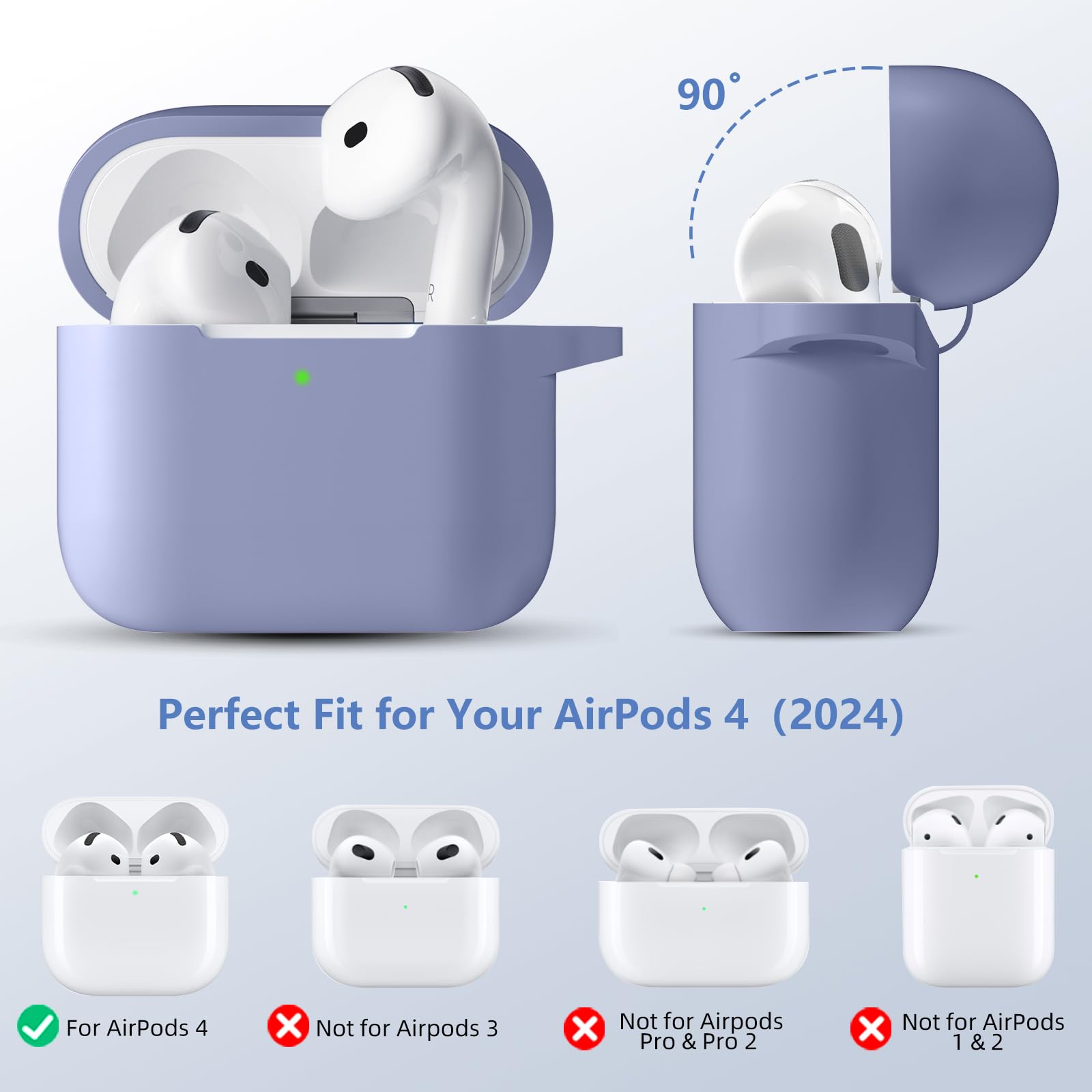 Funda Protectora Completa para Airpods de 4ª generación (2024), Funda Protectora Completa de Silicona Suave para AirPods 4 con Llavero y Kit de Limpieza, Compatible con Apple Airpods 4 para