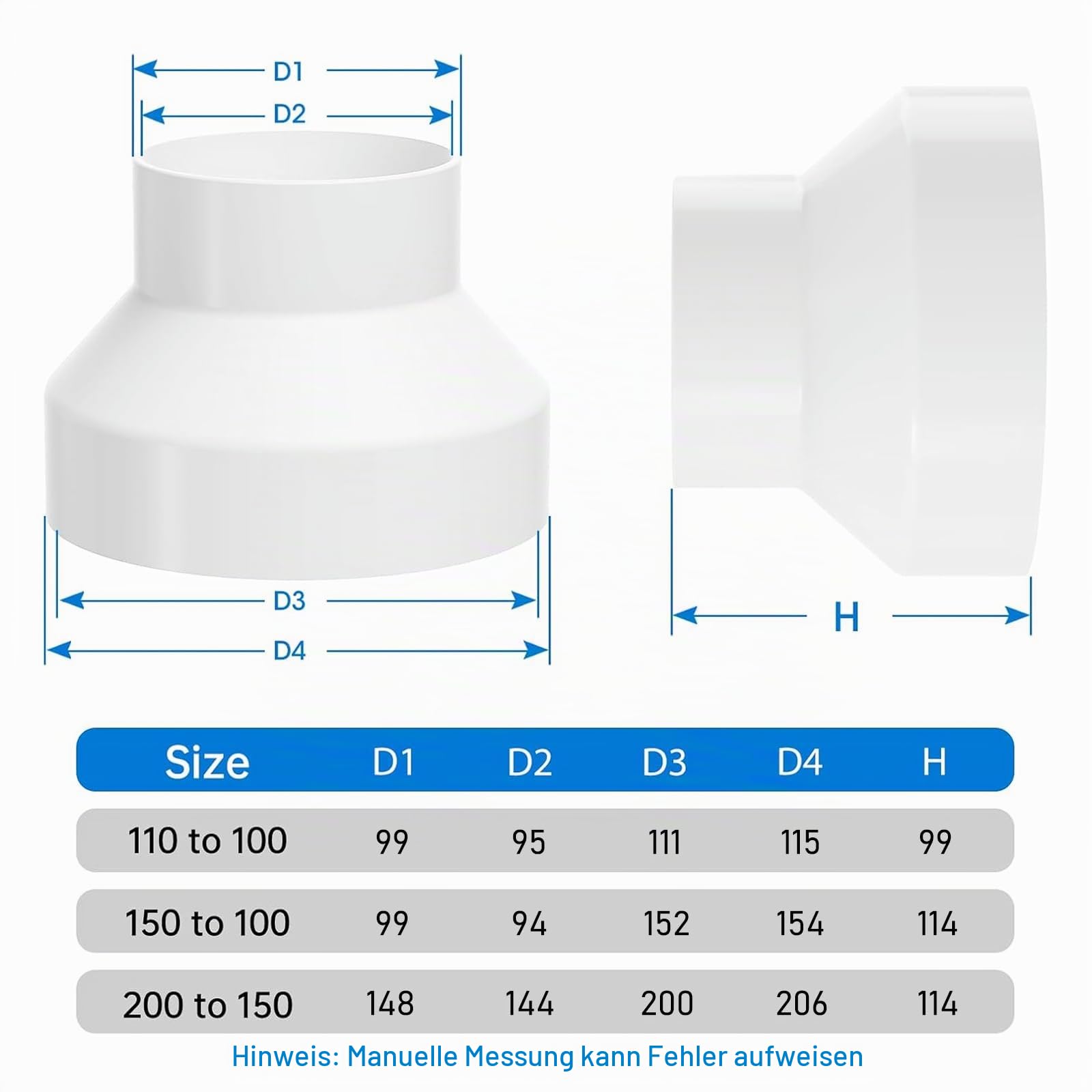 FLOATCRAFT Reduzierstück für Lüftungsrohre, Adapter 40 bis 200 mm für FLOATCRAFT Reduzierstück für Lüftungsrohre, Adapter 40 bis 200 mm für