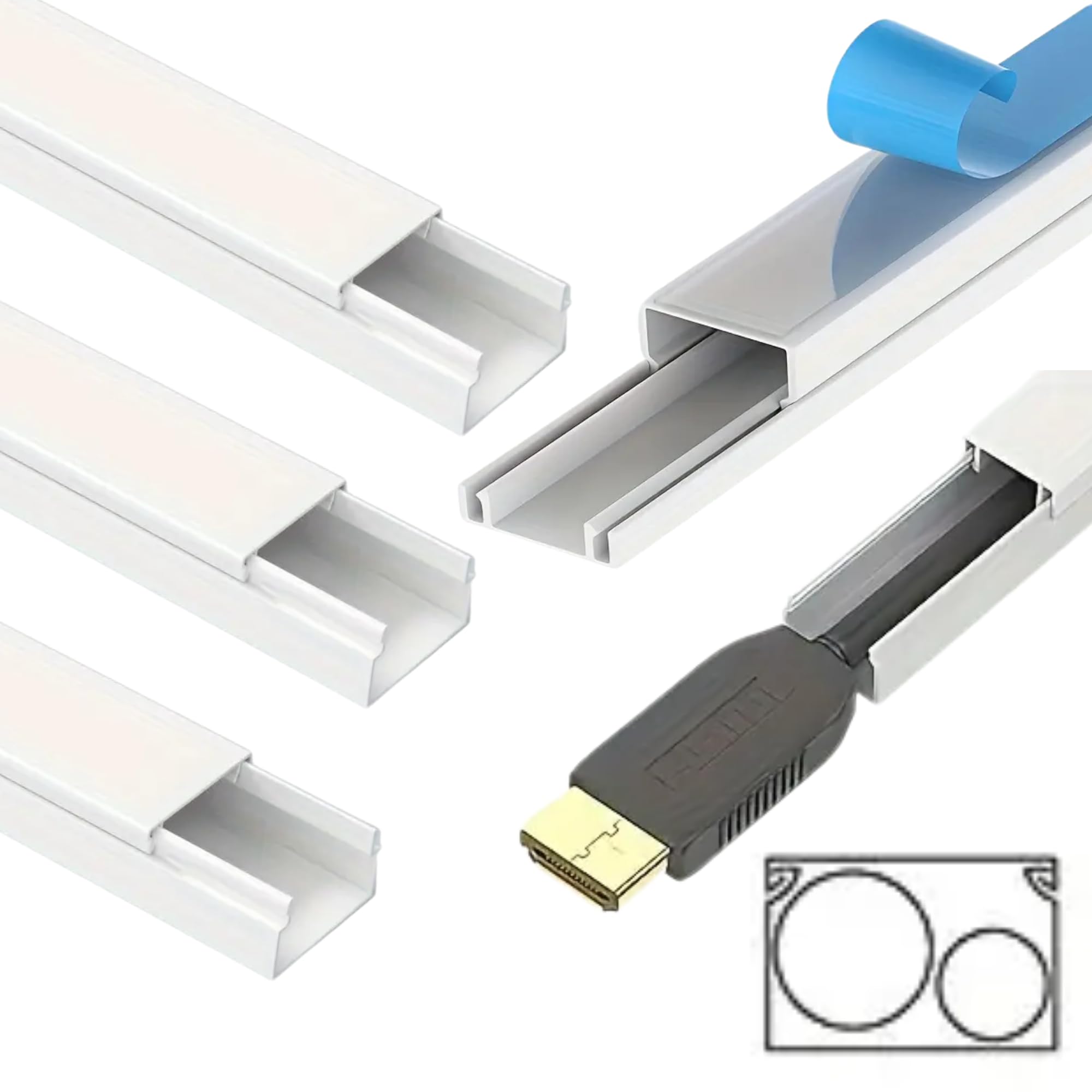 Canaletas Adhesivas para Cables 15x10mm Pack de 4, 6, 8 o 10 Metros, Organizador de Cables, Canaleta Cables Pared Adhesivo, Color Blanco, Proteger y Cubrir Cables (6)