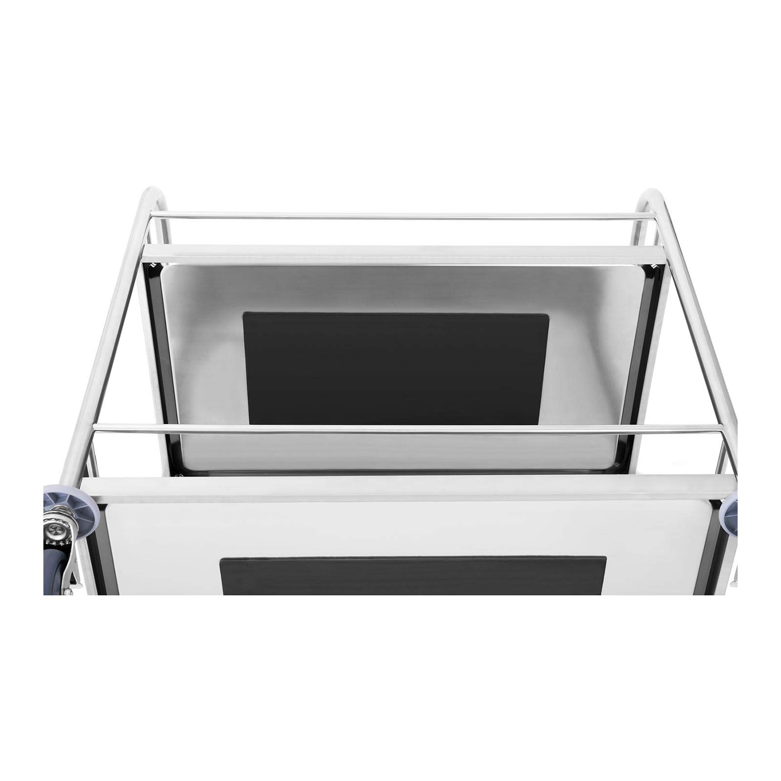 Royal Catering - Servierwagen Küchenwagen (2 Borde, 2 x 50 kg Tragkraft, 85 x 52,5 x 94,5 cm, 48 cm Abstand, Leichtlaufräder, Feststellbremse, Edelstahl) Silber