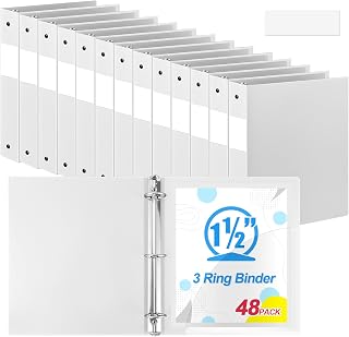 Henoyso 48 Pcs 1.5 Inch 3 Ring Plastic Binder Bulk,White